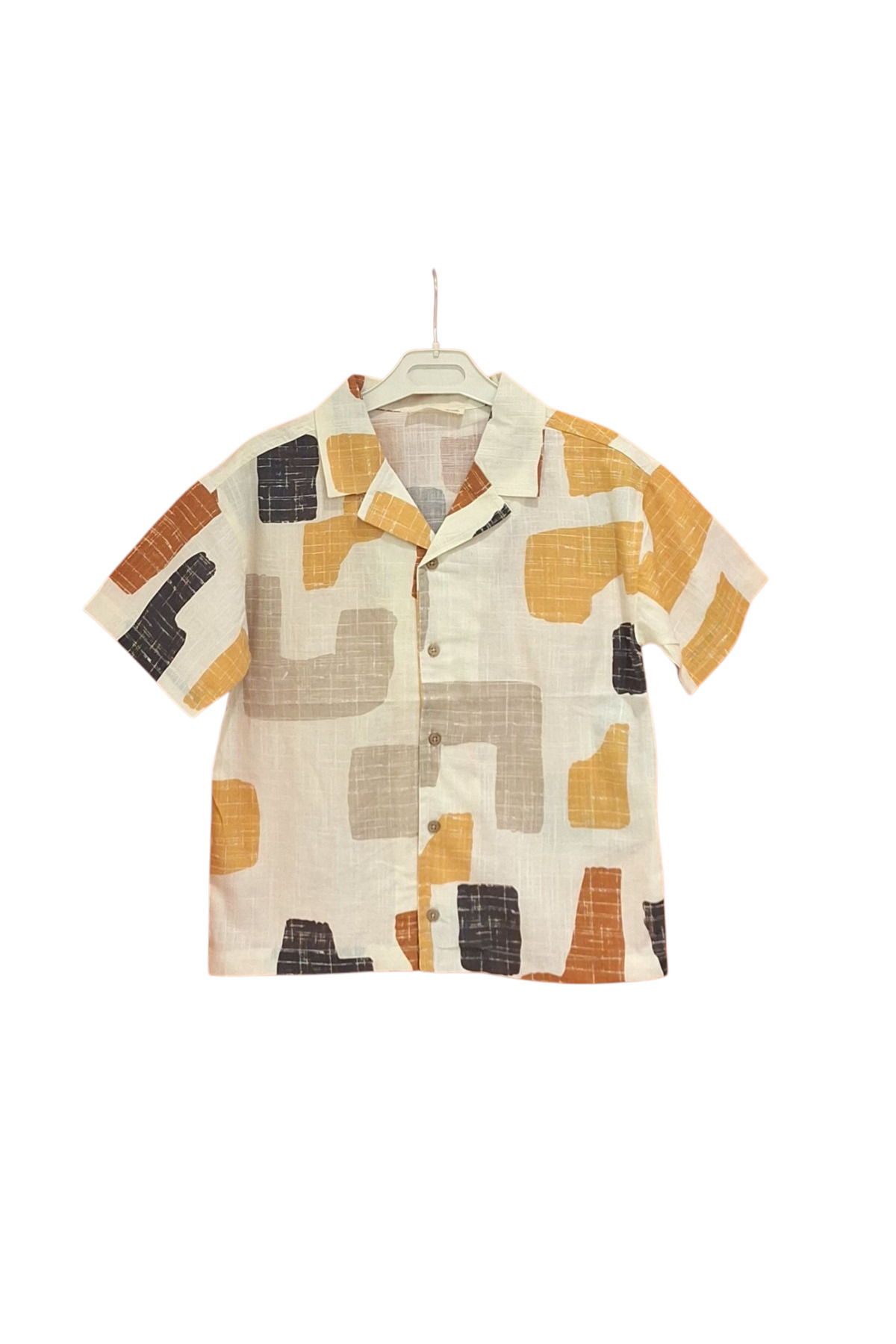 Çikoby-Patterned Short Sleeve Linen Shirt 1