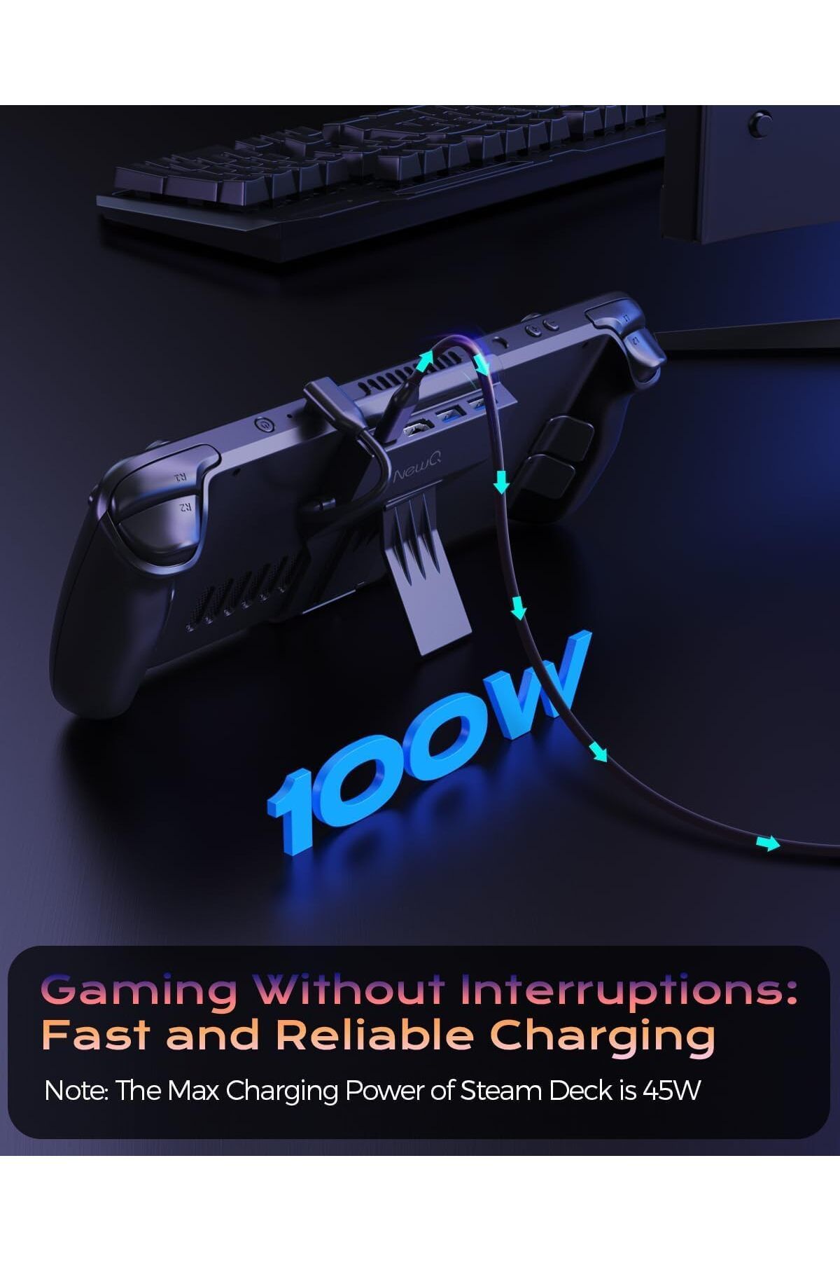 COOYA-Docking Station for Steam Deck, 4-in-1 Portable 4K 60Hz Stand Design, 2 USB-A3.0, PD-in 100W Max 8