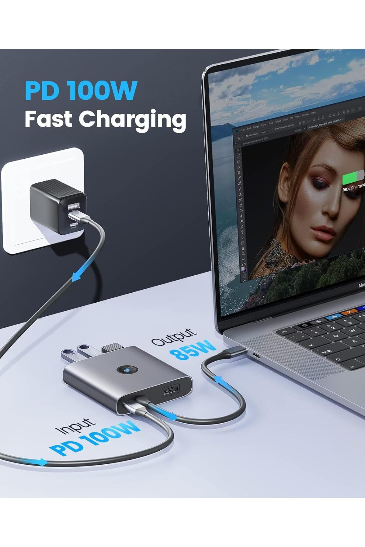 COOYA-USB C Docking Station, 6 in 1 USB C Hub with 4K HDMI, 100W PD Charging, Compact and High-Speed USB C 5