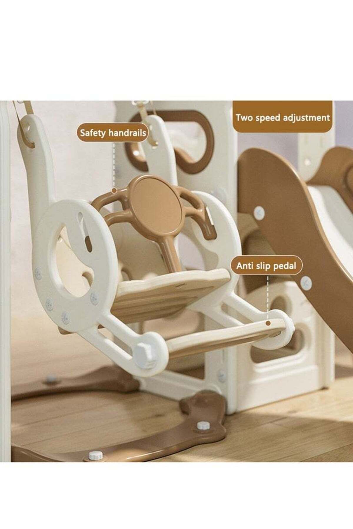 COOYA-3-in-1 children's slide, safe and durable, equipped with climbing frame, easy to install, khaki 2