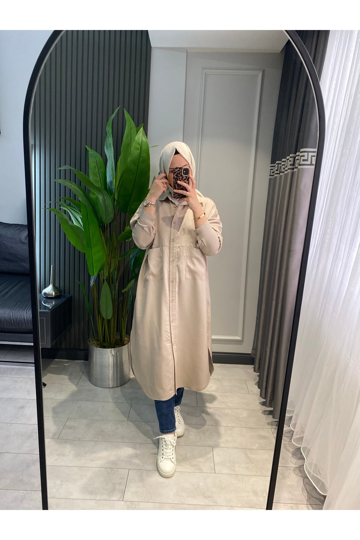 My Magazin-Women's Long Pocket Detailed Cotton Tunic 2