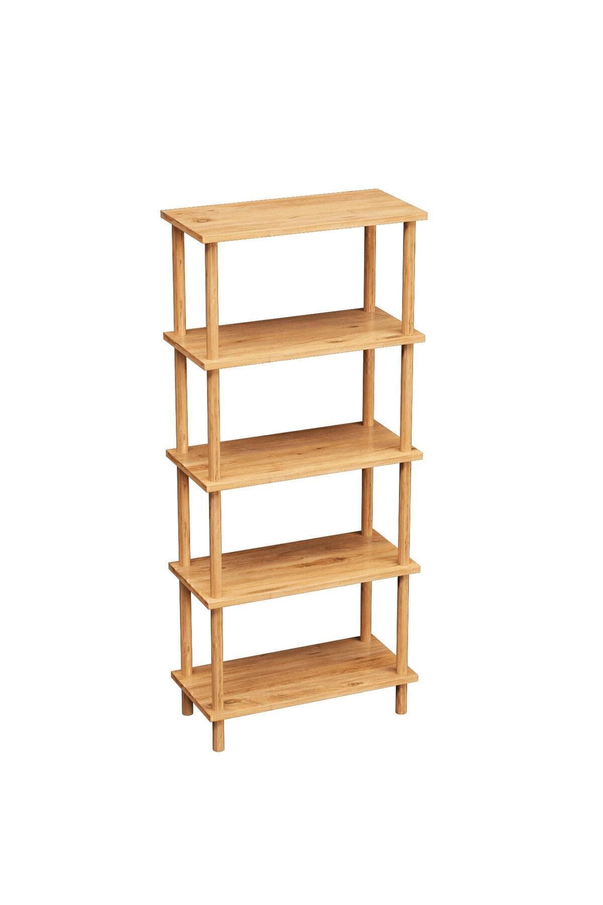 interGO-Modern Bookcase With 5 Shelves - Storage Shelving Unit for Home or Office - Atlantic Pine Pattern 6