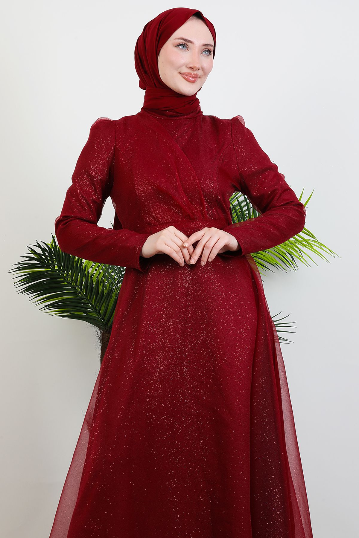 Giza Giyim-Alara Hijab Evening Dress Claret Red 5