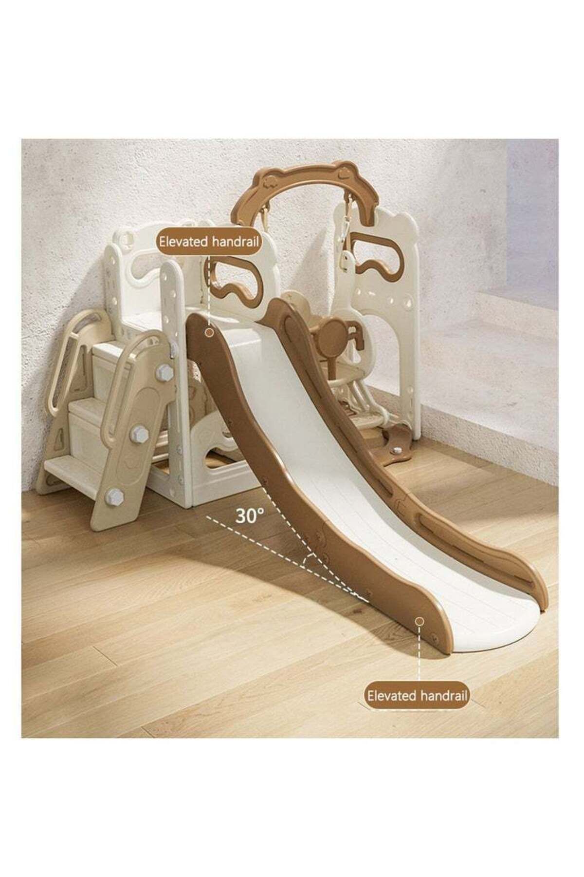 COOYA-3-in-1 children's slide, safe and durable, equipped with climbing frame, easy to install, khaki 3