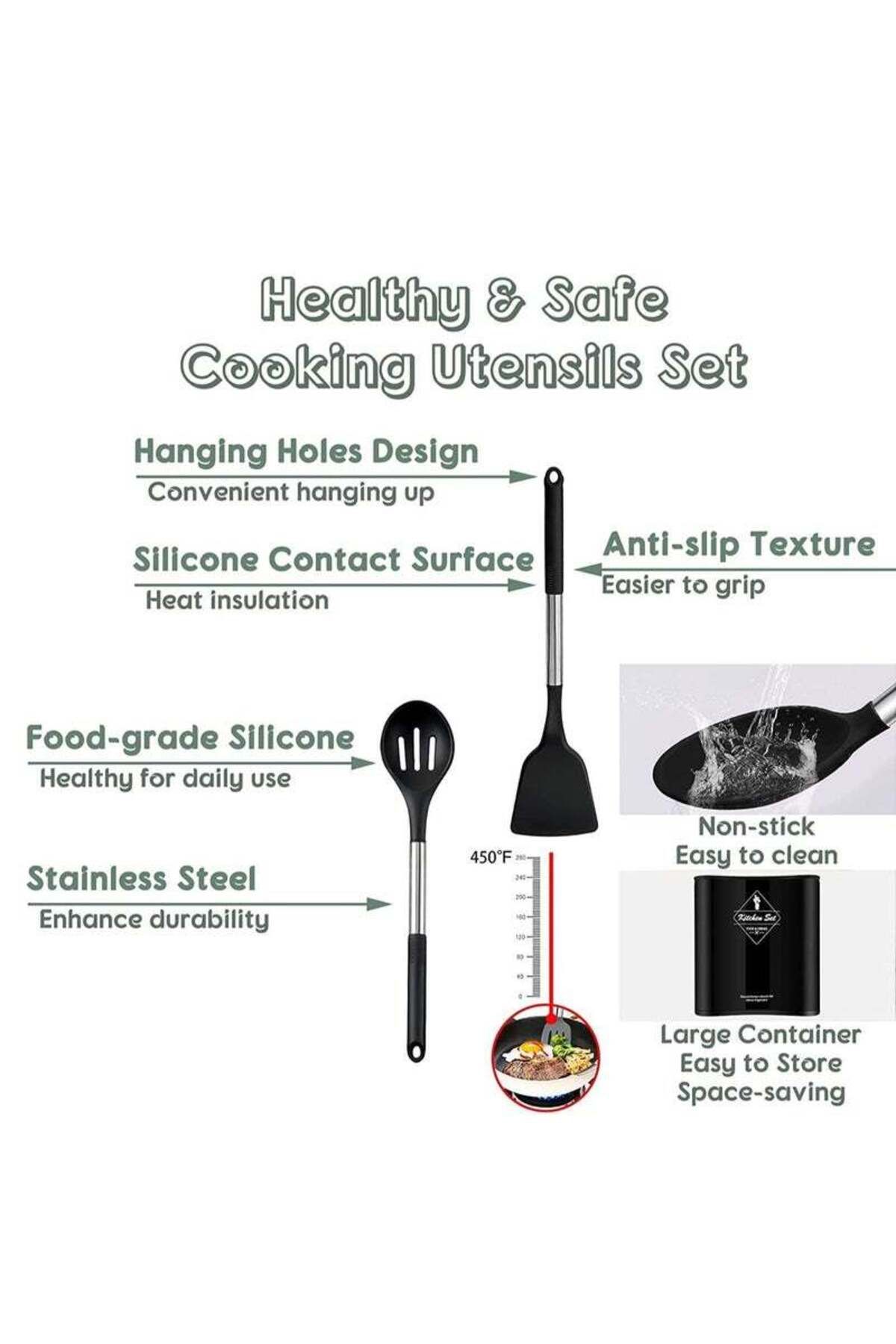 COOYA-14-Piece Silicone Kitchen Utensil Set, Wooden Handle, Bpa-free, Nonstick Cookware for Kitchen 5