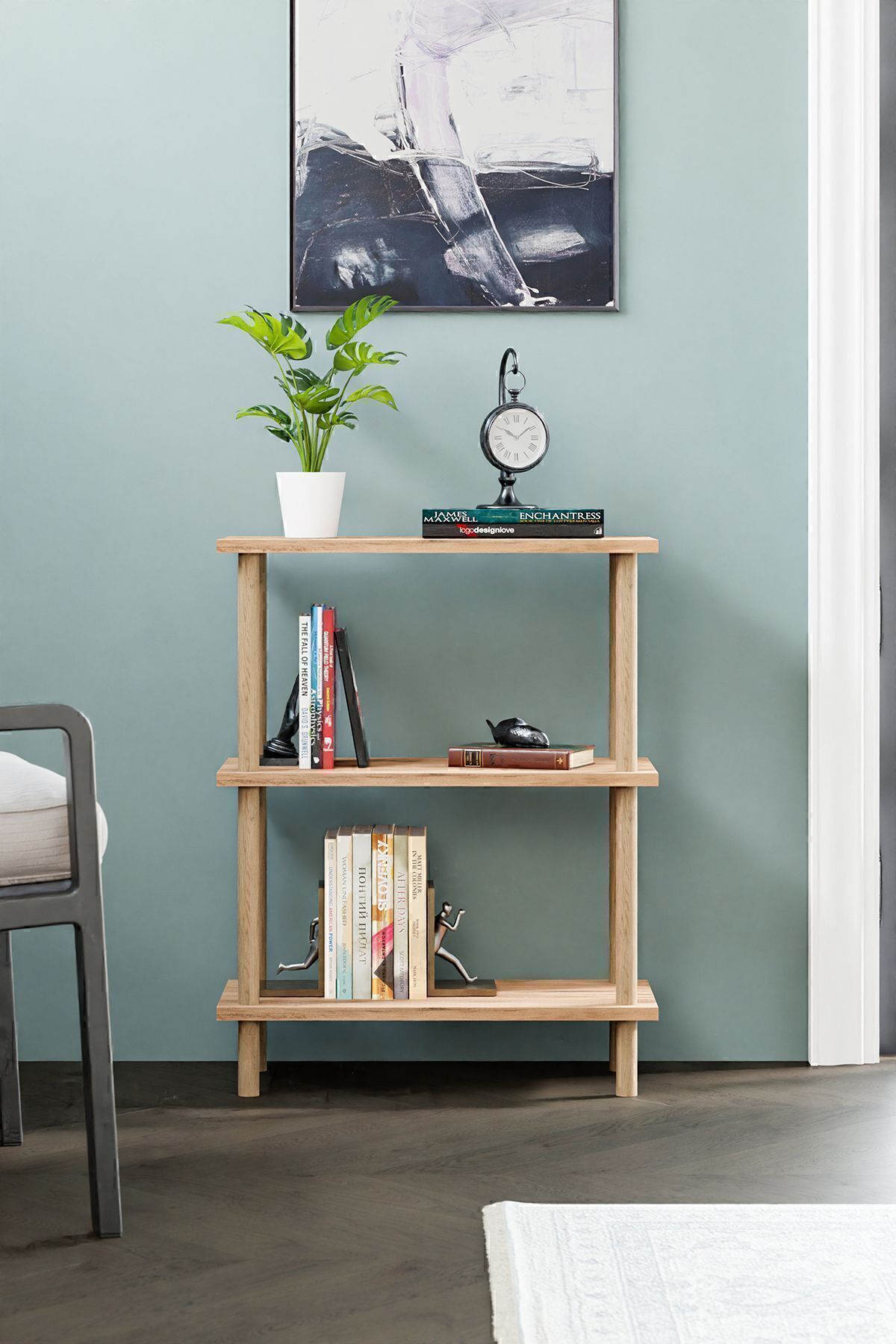 interGO-Modern Bookcase With 3 Shelves - Storage Shelving Unit for Home or Office - Atlantic Pine Pattern 3