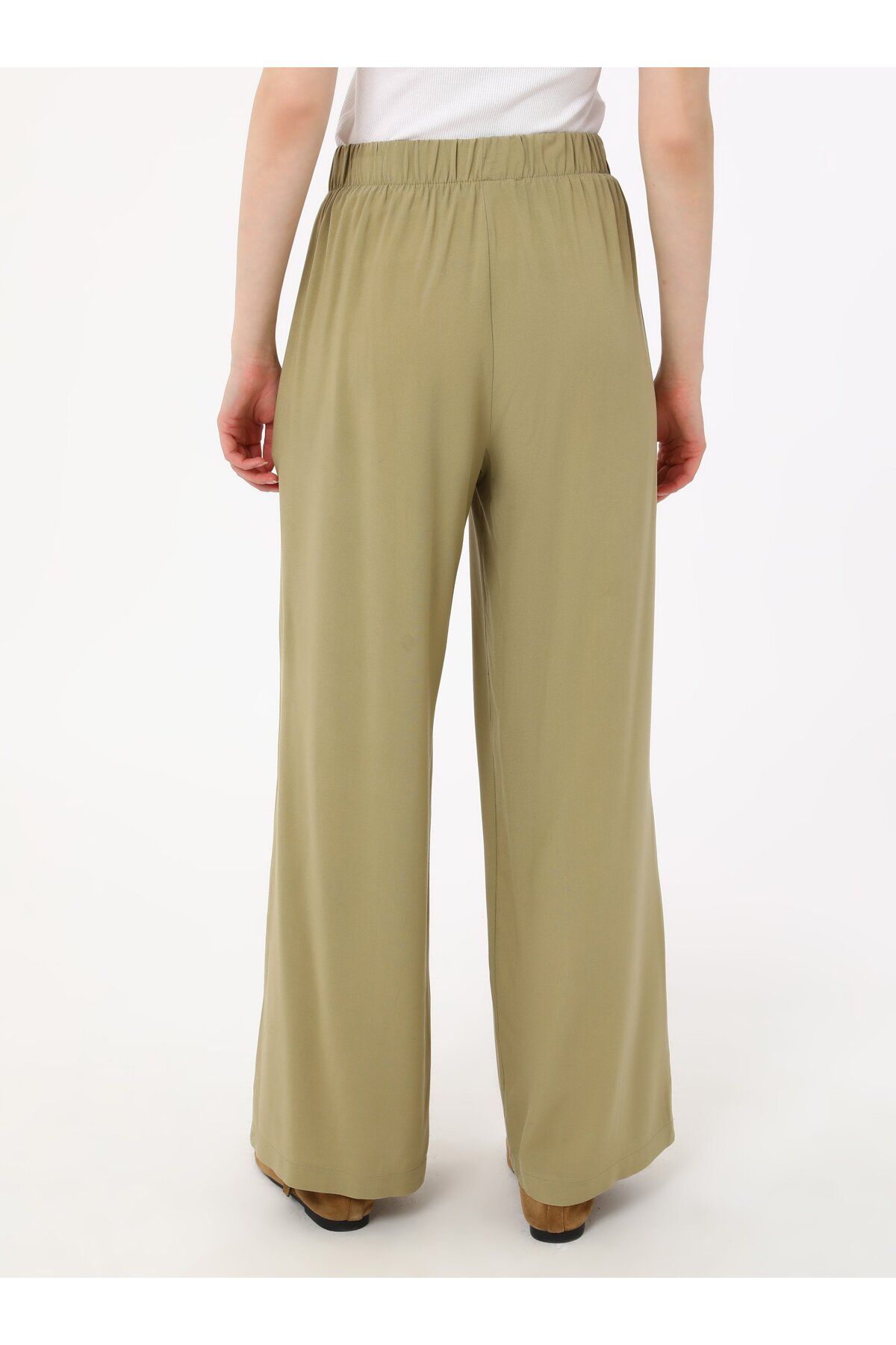 Refka-Viscose Trousers with Elastic Waist - Khaki - Refka 6