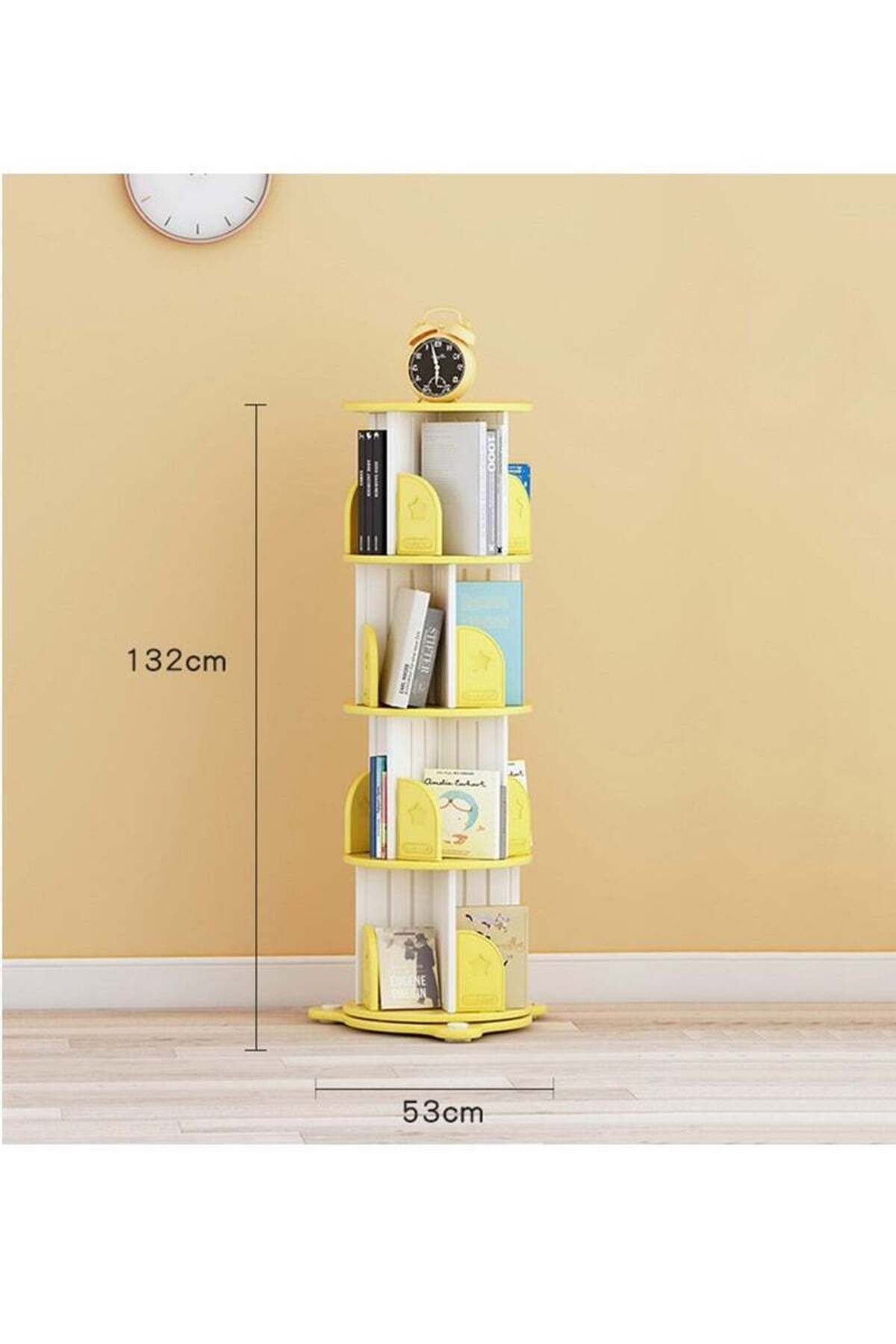 COOYA-4-layer rotating display bookshelf,multi-shelf design,stable and durable,easy to install,yellow 4