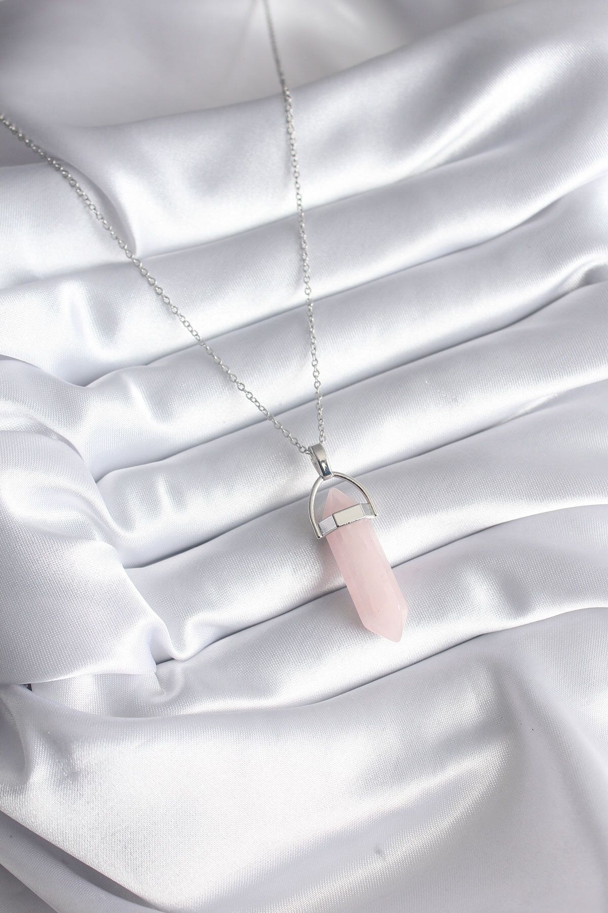 Angel Of Life 316L Çelik Gümüş Renk Pembe Taşlı Kadın Kolye - TJ-BKO8244