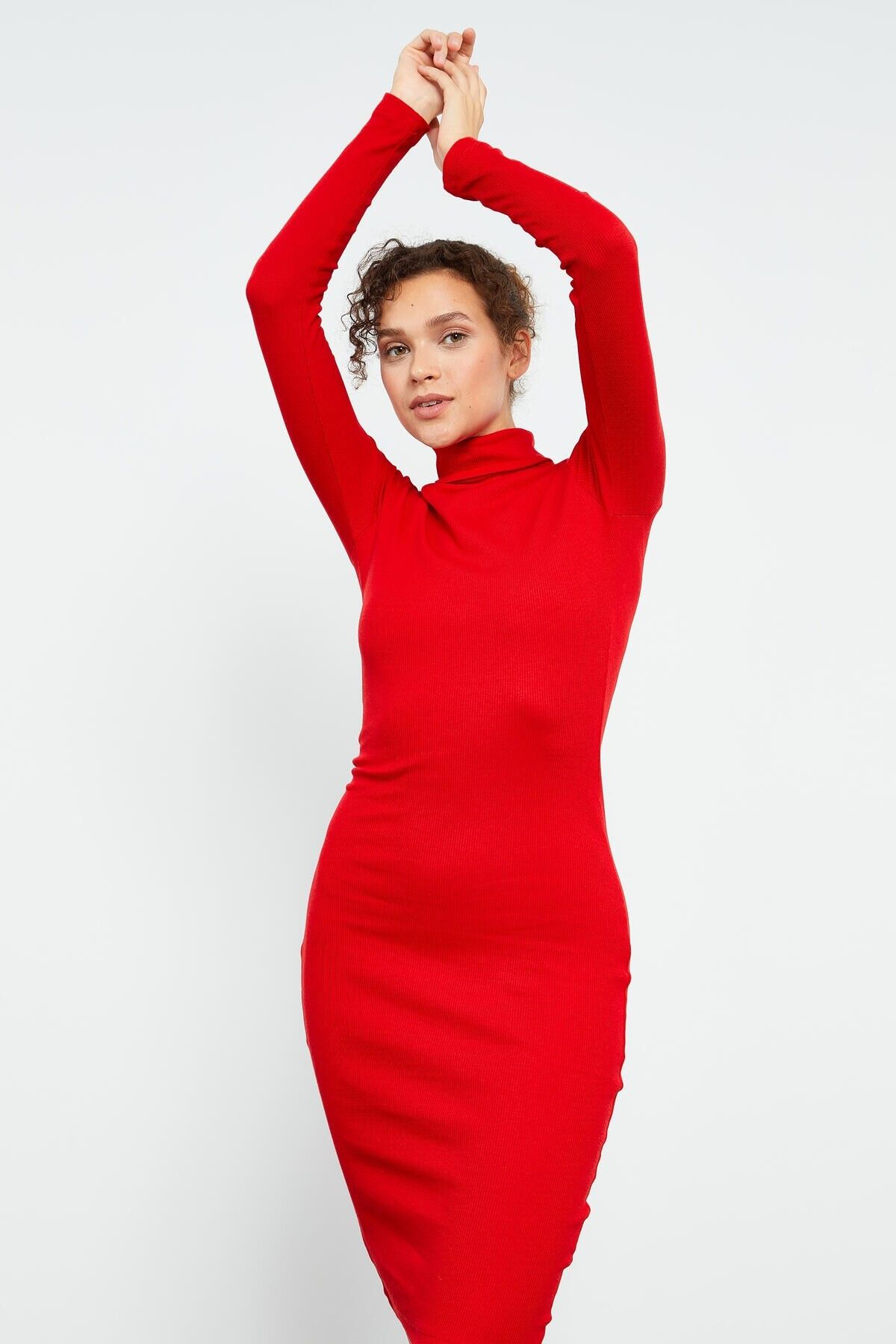 TOMMY LIFE-TurtlenecK Red Knitwear Dress - SKinny Fit - 97117 6
