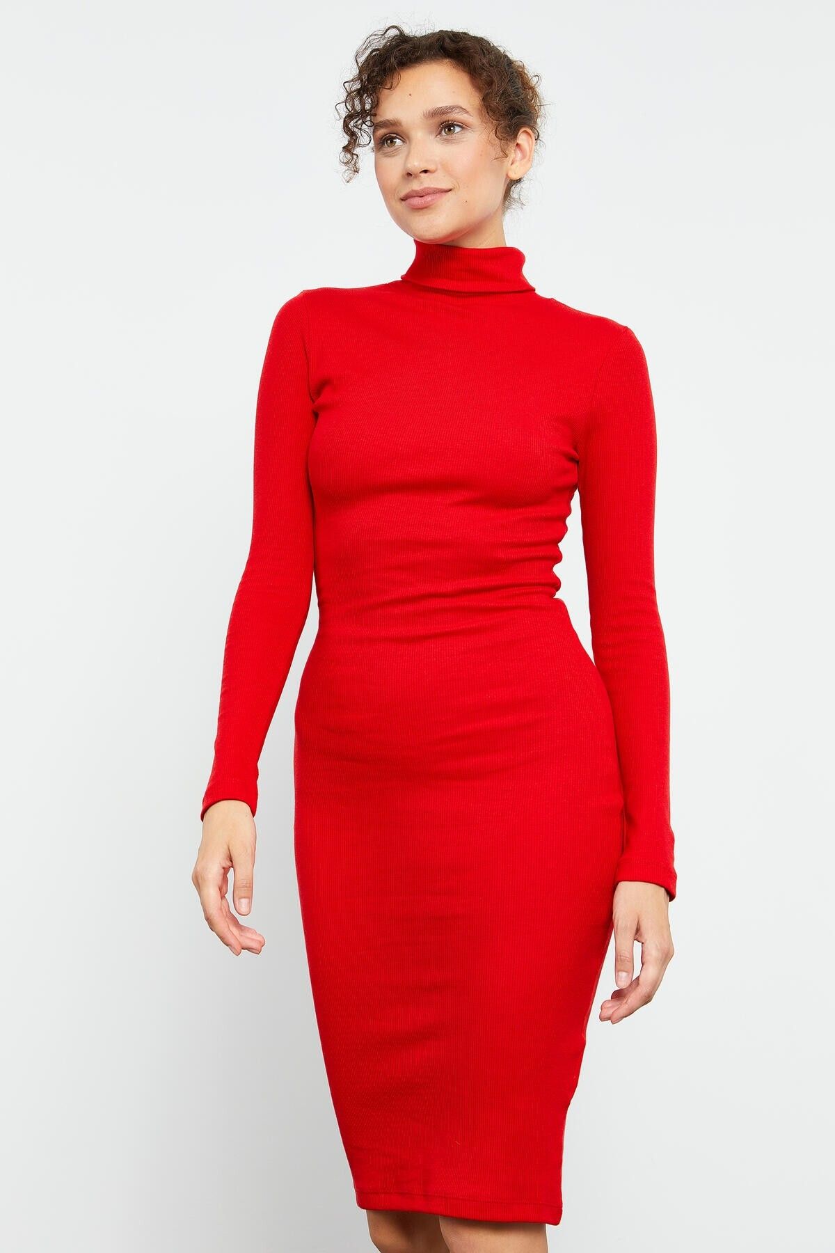 TOMMY LIFE-TurtlenecK Red Knitwear Dress - SKinny Fit - 97117 8