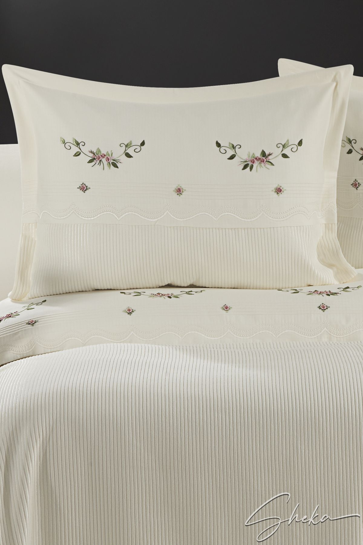 SHEKA-Brand Rococo Hand Embroidered Rose Model Chenille Pique Set 2