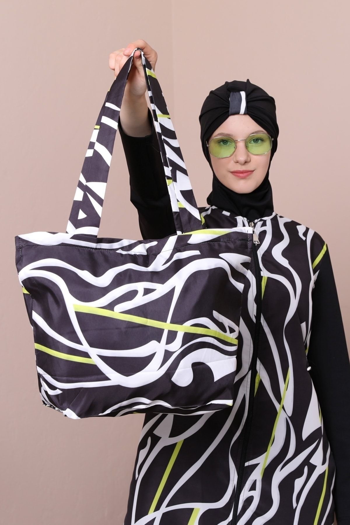 MASSMİZO Zebra Kadın Desenli Plaj Cantası görsel 4