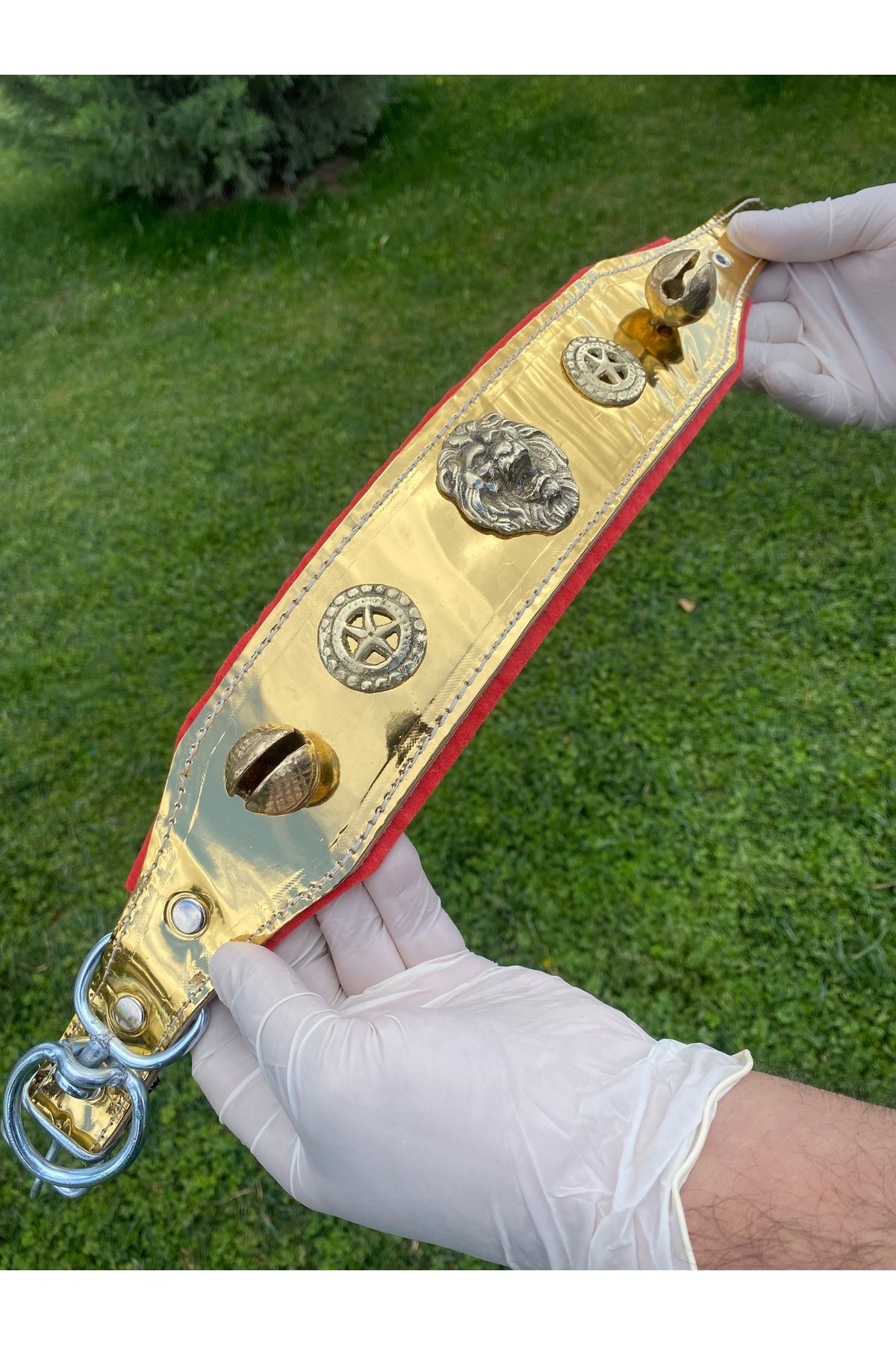 Sürmeli Tasma-Puppy Kangal Dog Collar - Gold Series with 2 Bells - Real Leather 4
