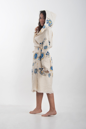 Makro Trend Peştemal Bornoz Pamuklu Müslin Nazar Göz Desenli 1 Adet Kimono Ka...