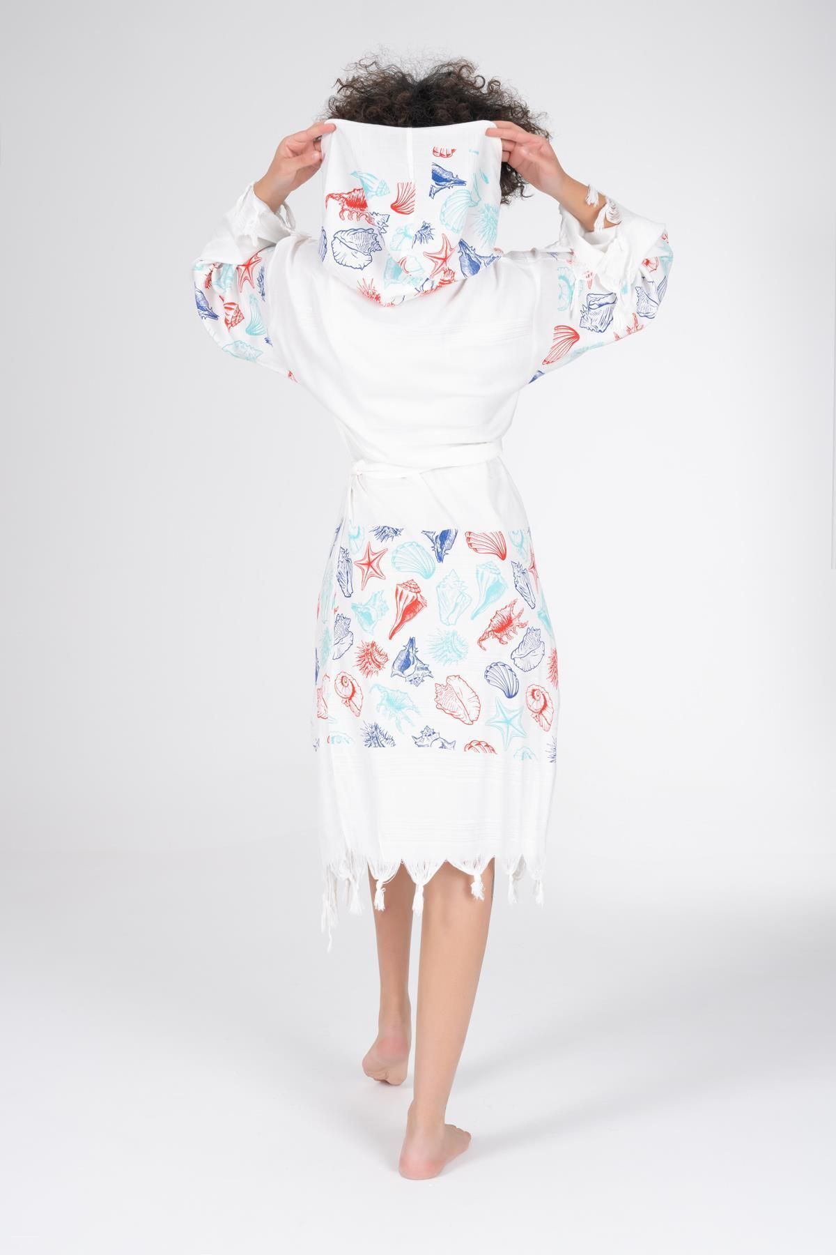 VAROL-Bamboo Peshtemal and Dressing Gown Set - Printed Bathrobe 4