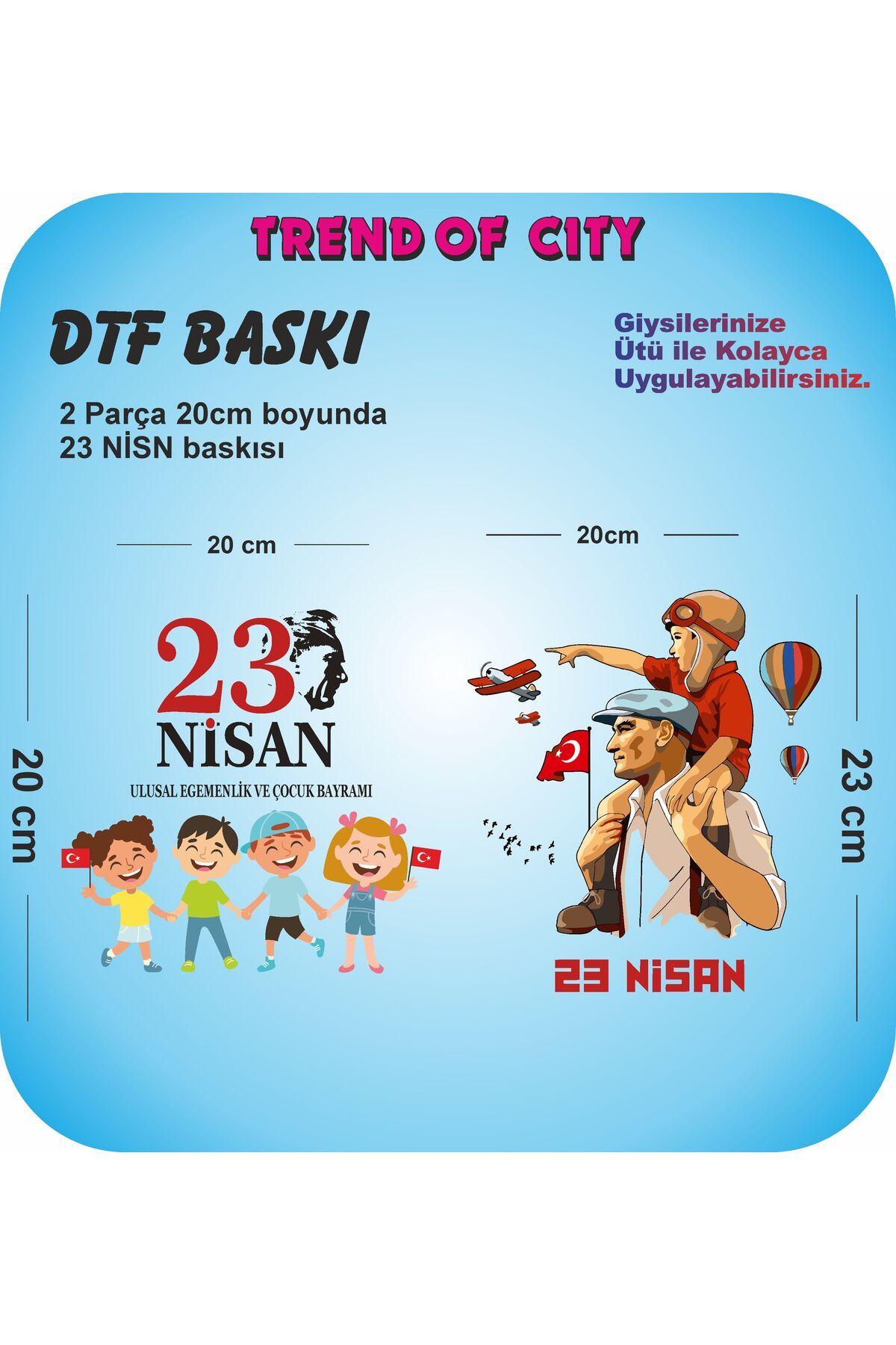 trend of city DTF BASKI 23 Nisan Temalı Baskı 2 Parça Tesktil Tshirt Baskısı