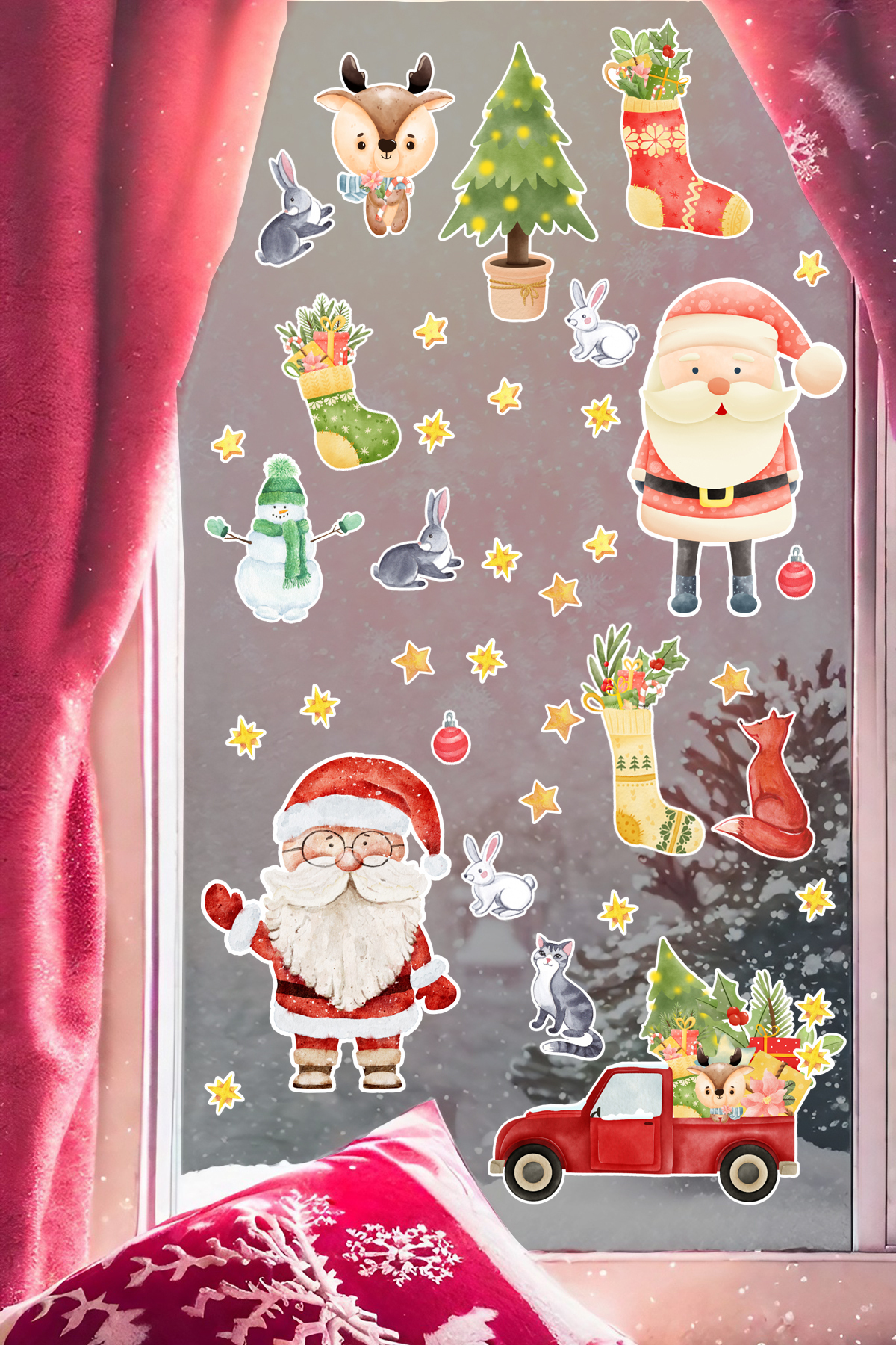 Santa Claus Animals Ornament New Year Kids Baby Room Stickers Set
