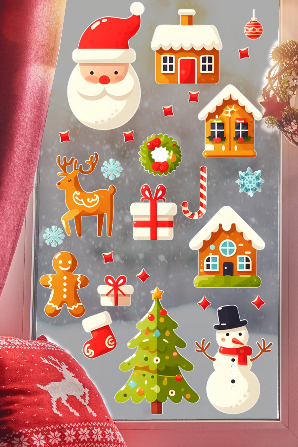 Santa Claus Animals Ornament New Year Kids Baby Room Stickers Set