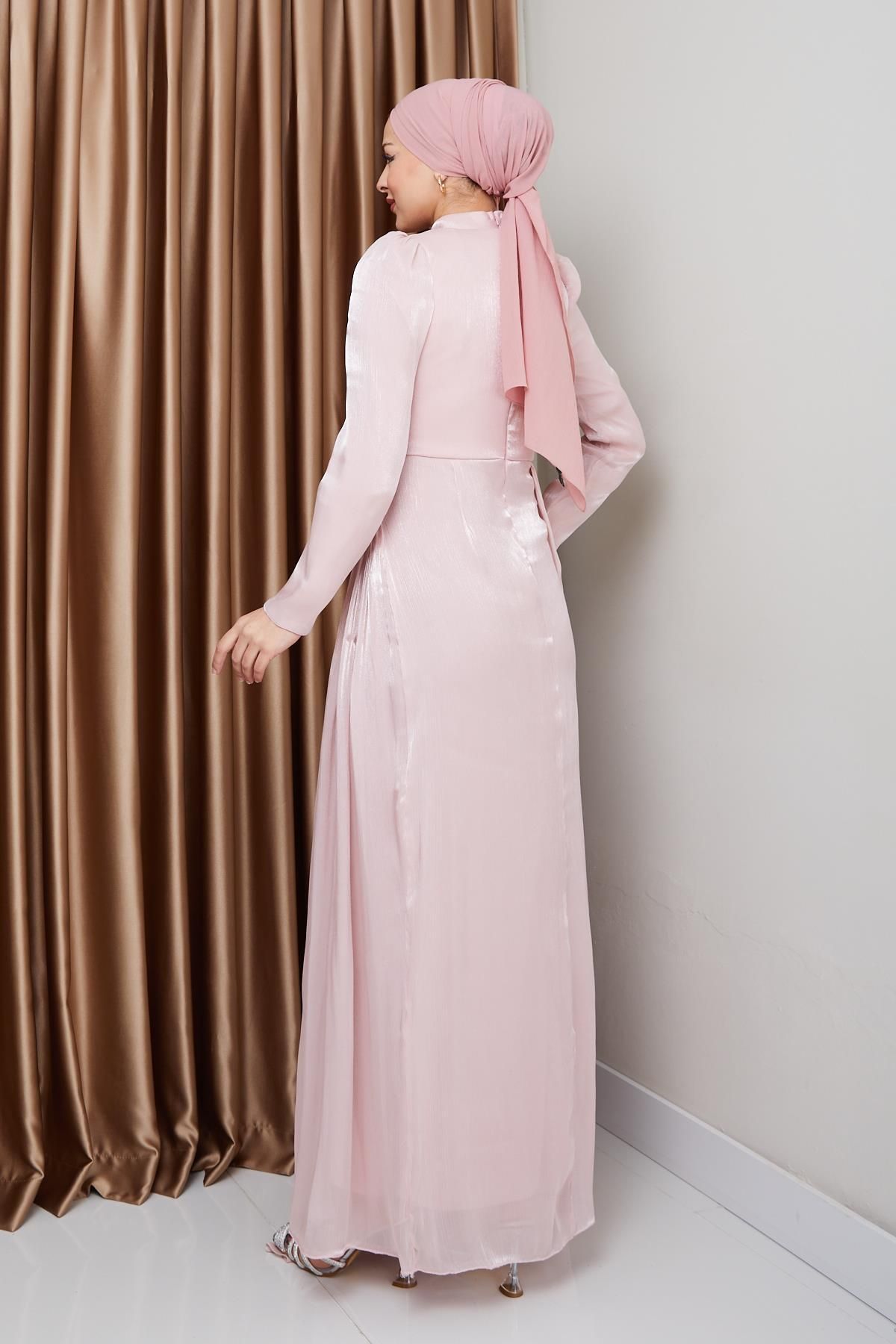 Olcay-Detailliertes Yoryo-Abendkleid aus Seide mit Steinen und Kordelzug – PUDRA 1233 7