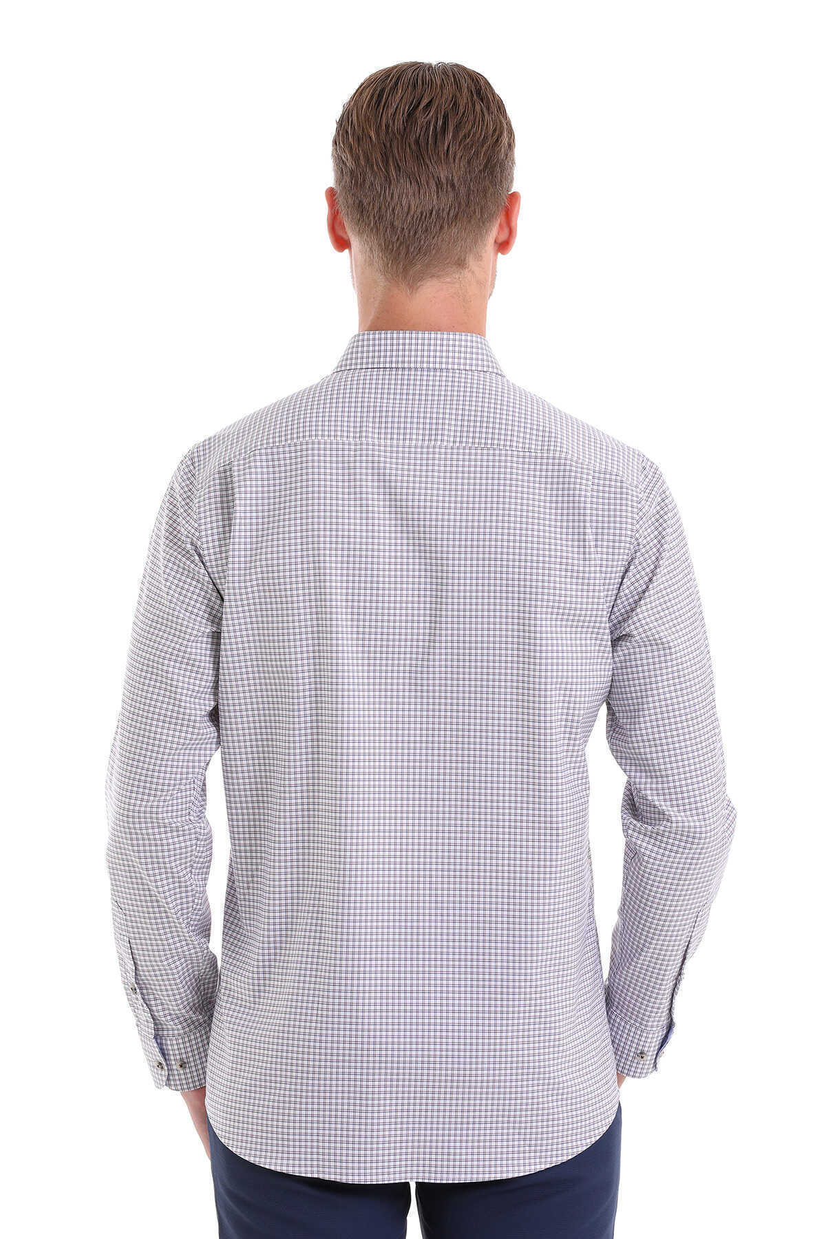 Hatemoğlu-Regular Fit Checked 100% Cotton Slim Collar Long Sleeve Classic Shirt 6