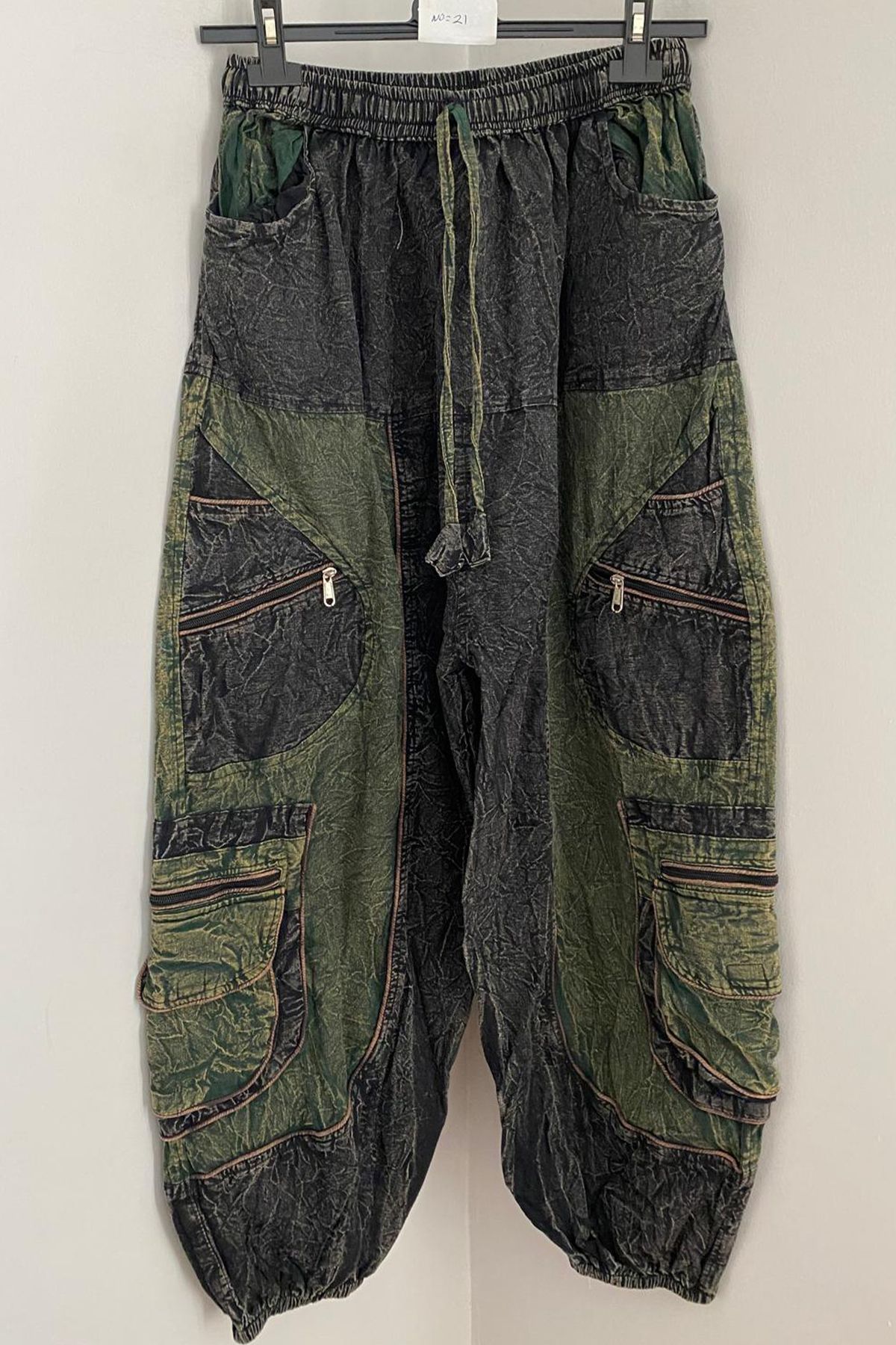 AYASOFYA OTANTIK-Unisex Nepalese Khaki Ethnic Waist and Legs Elastic Bag Pocket Cotton Loose Bohemian Baggy Trousers 1