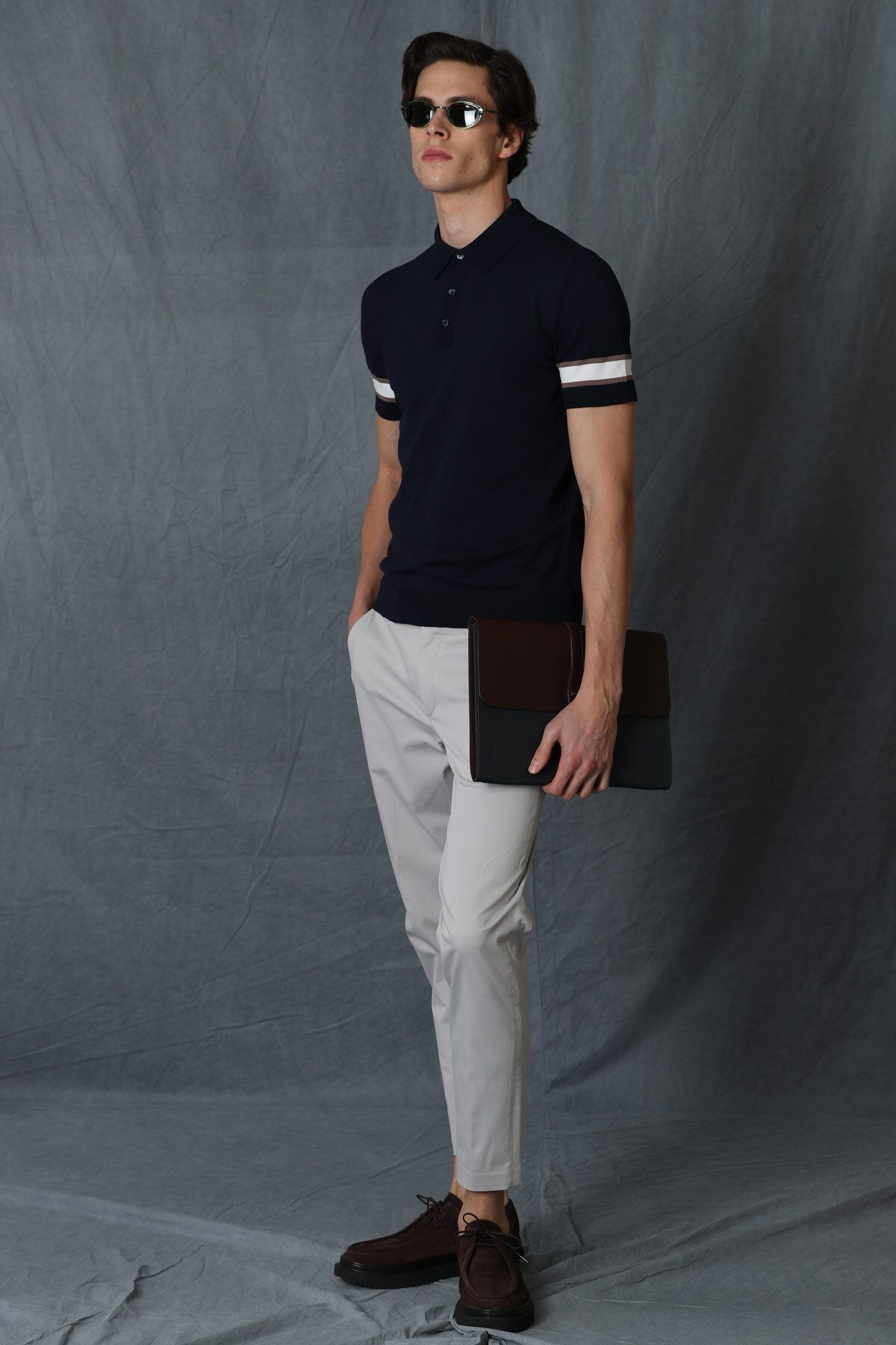 شلوار خاکستری مردانه chino هوشمند Alvi Slim Fit Stone Lufian