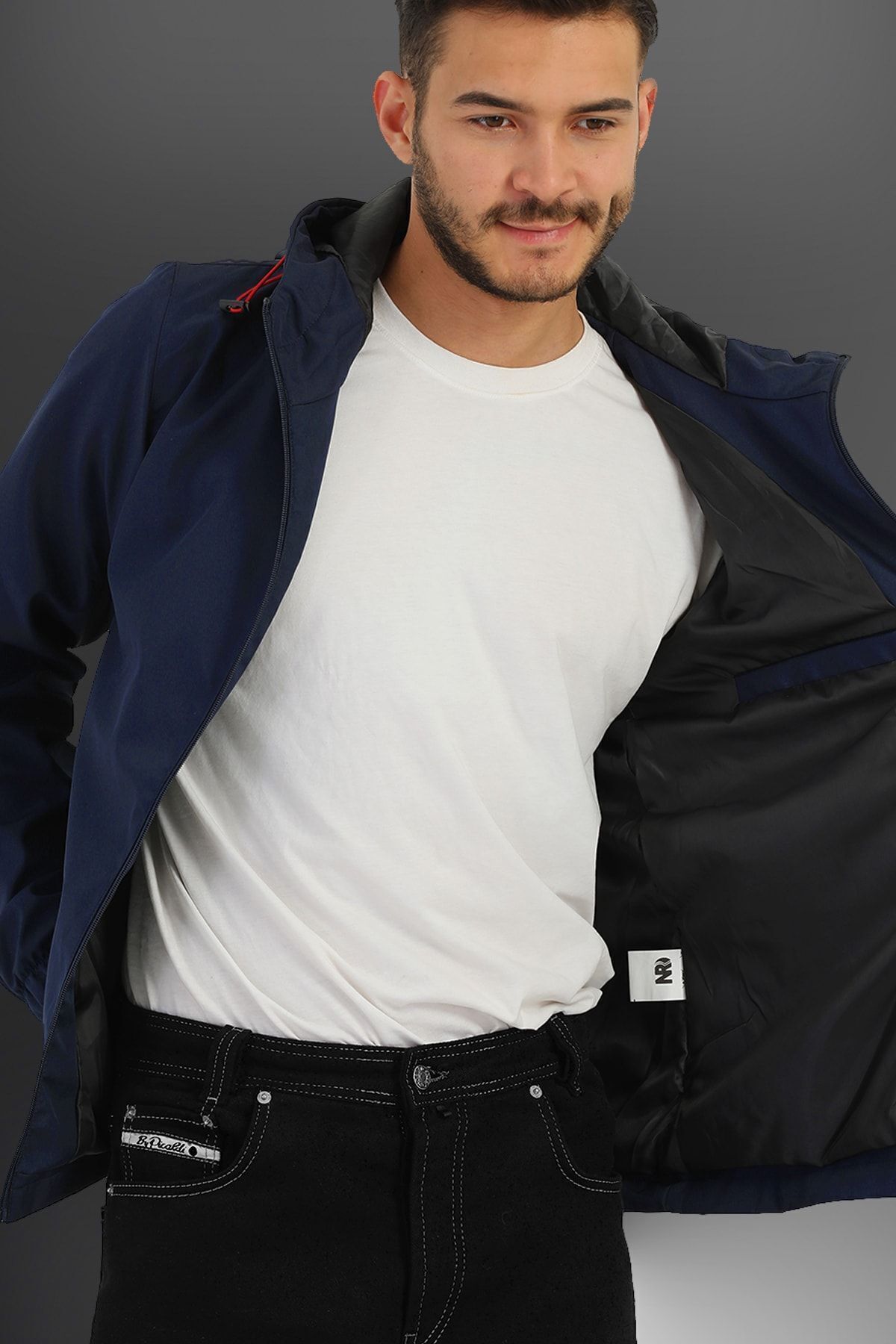 river green  Erkek Saks Içi Astarlı Suya Dayanıklı Kapüşonlu Cepli Yağmurluk - Rüzgarlık Ceket - Görsel 5