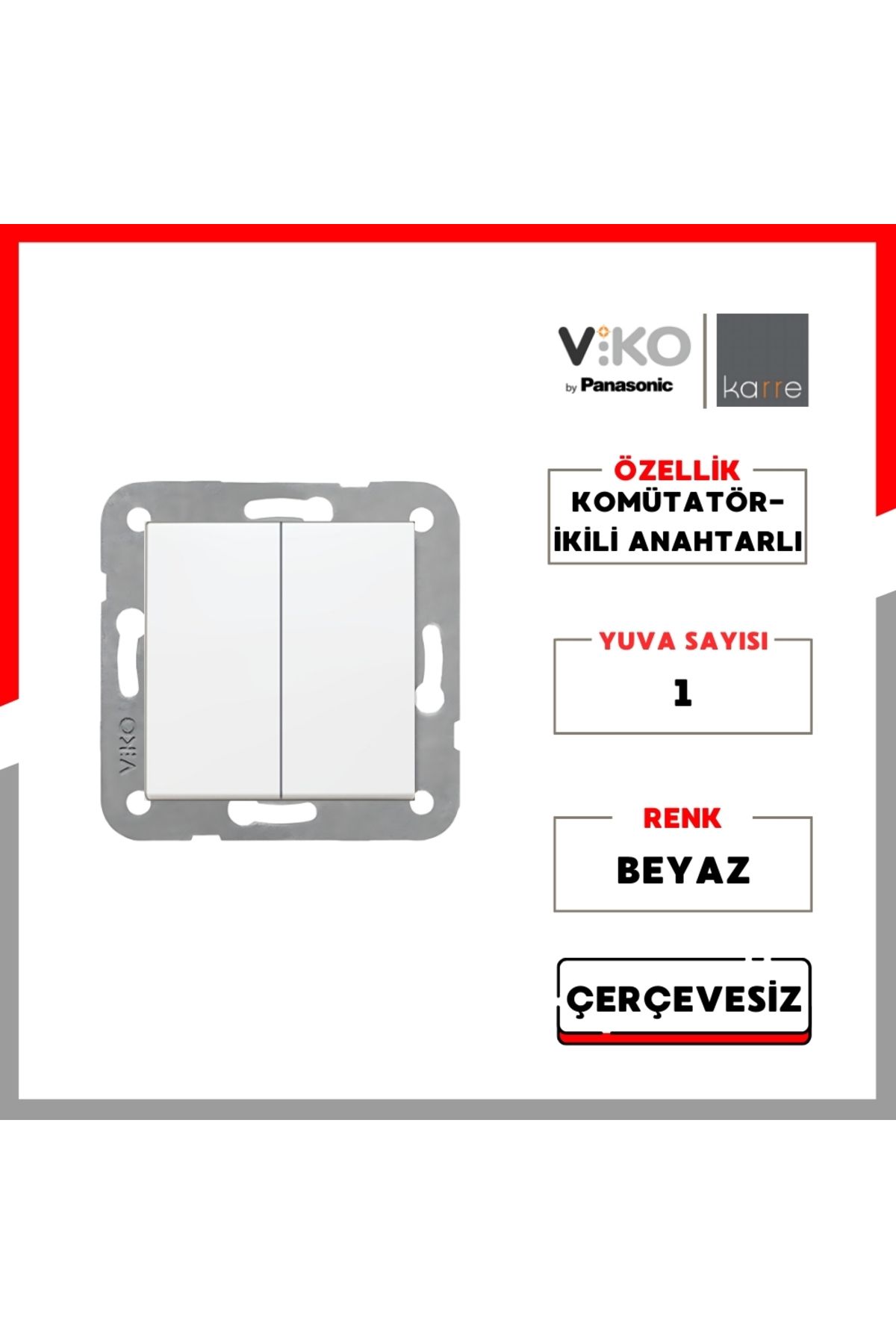 VİKO-White Frameless Karre Commutator, Double Grounded Switch Socket 2