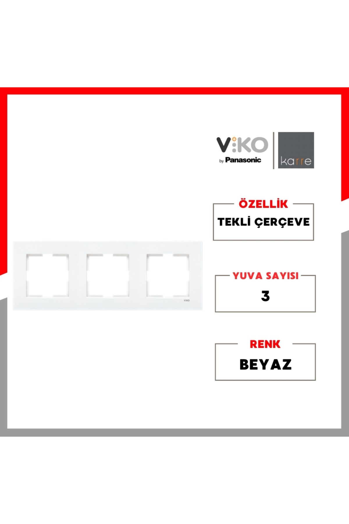VİKO-Karre Socket Frame – Triple, Horizontal, White, Stylish and Durable Design 2