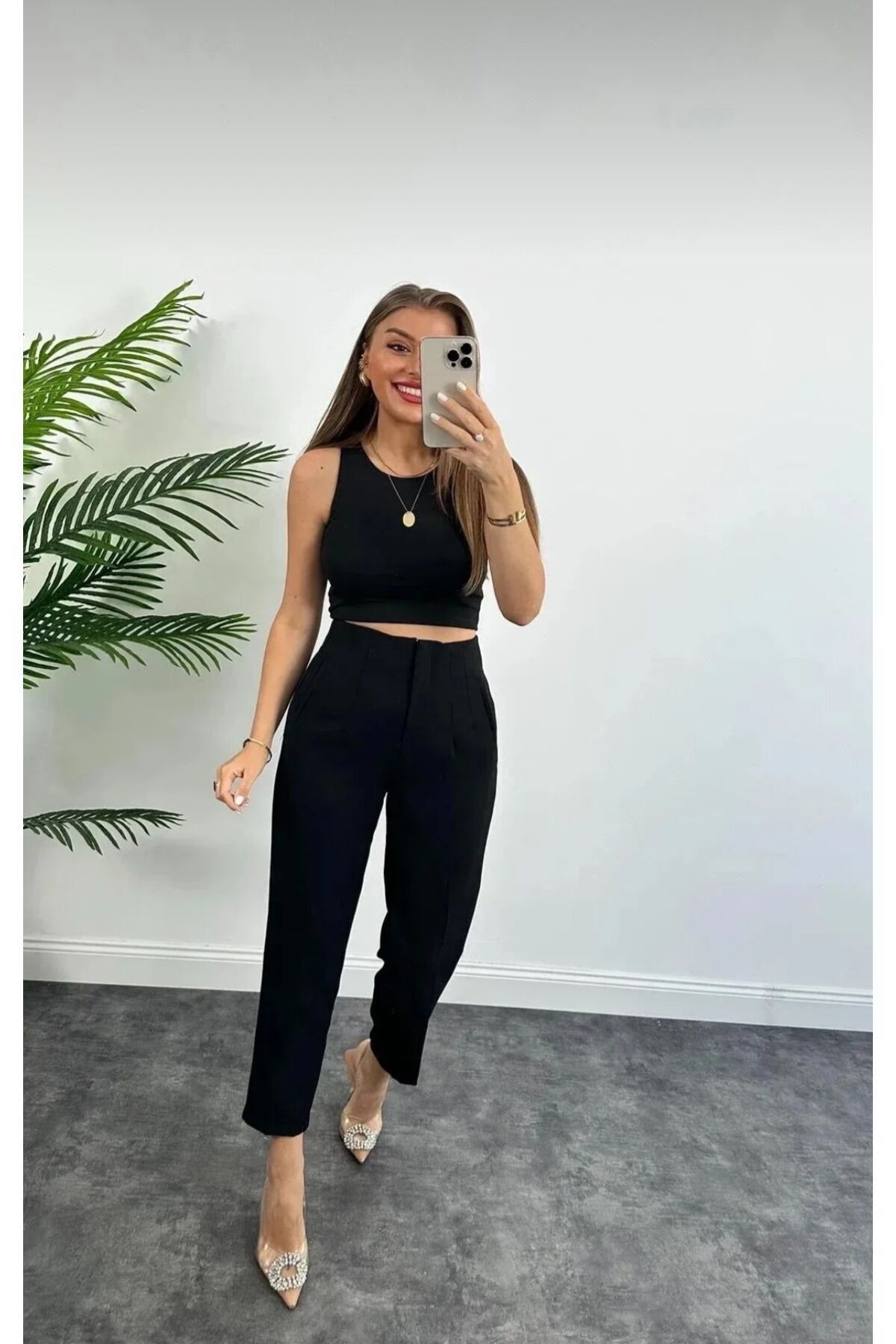 QueenPant-Women's Black High Waist Pencil Full Mold Fabric Zr Pants 3