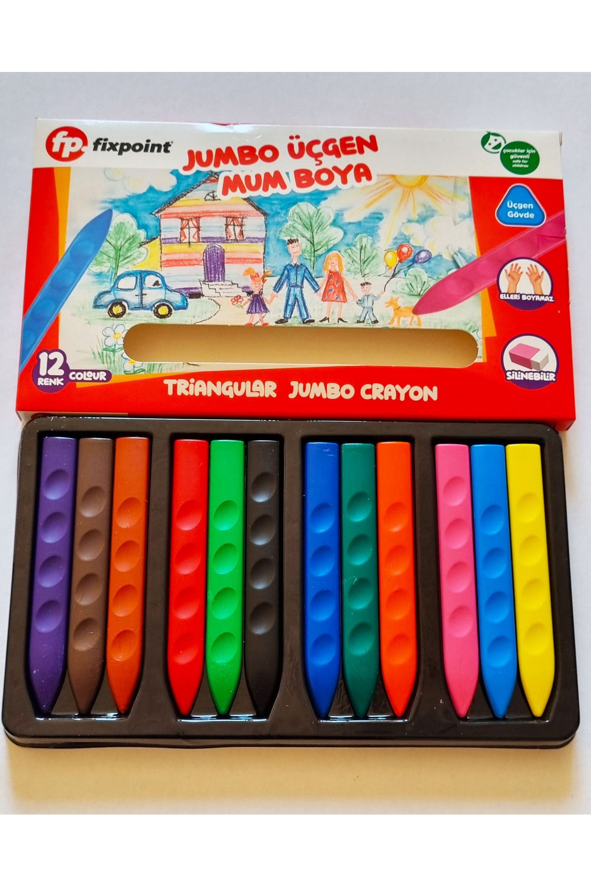 Modellino-Pack of 12 Hands-Free Jumbo Triangle Crayon Fixpoint Erasable Triangular Jumbo Crayon 4