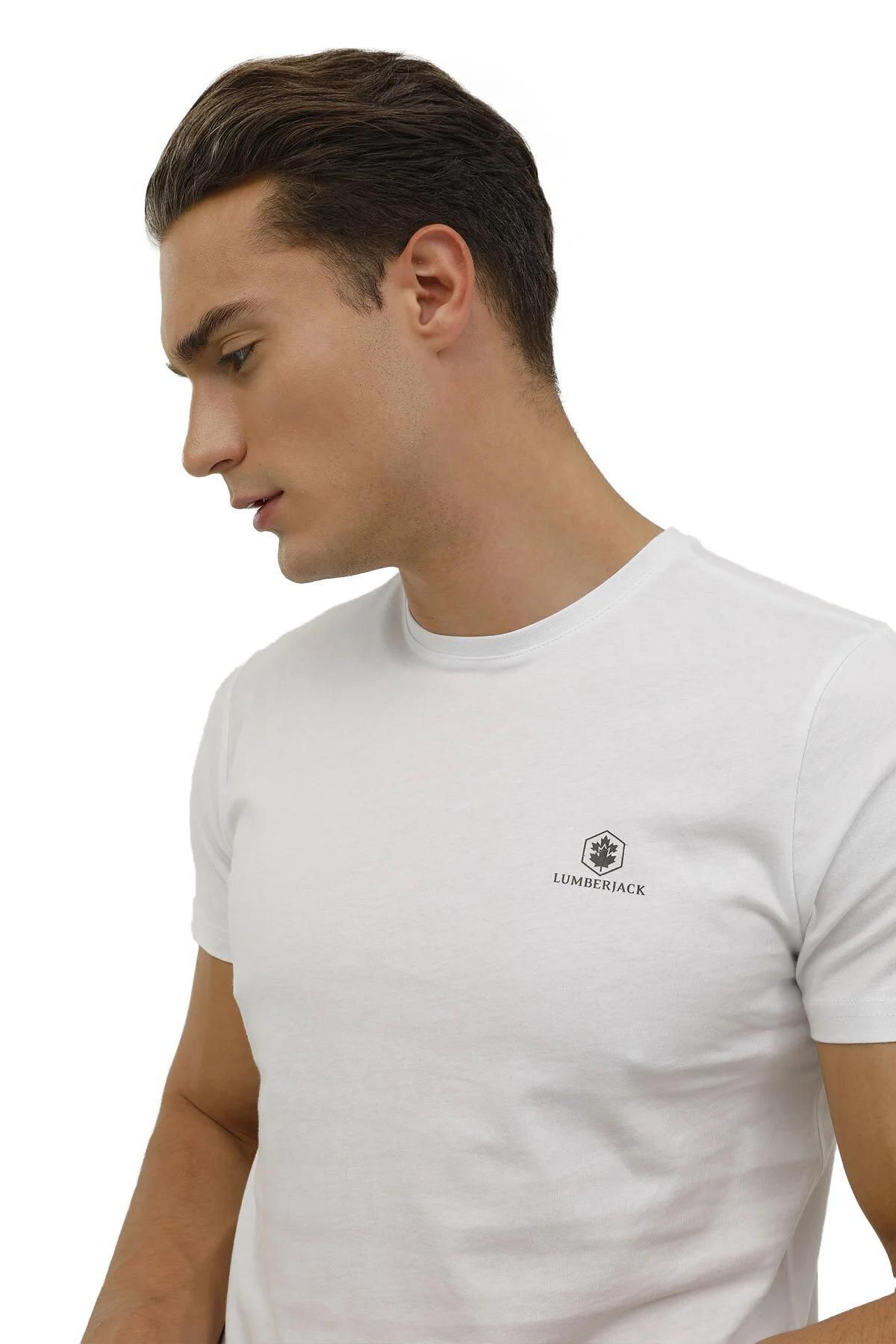 lumberjack-Ανδρικό μπλουζάκι 3m M-ct102 Bsc C Nk 3fx Λευκό 4