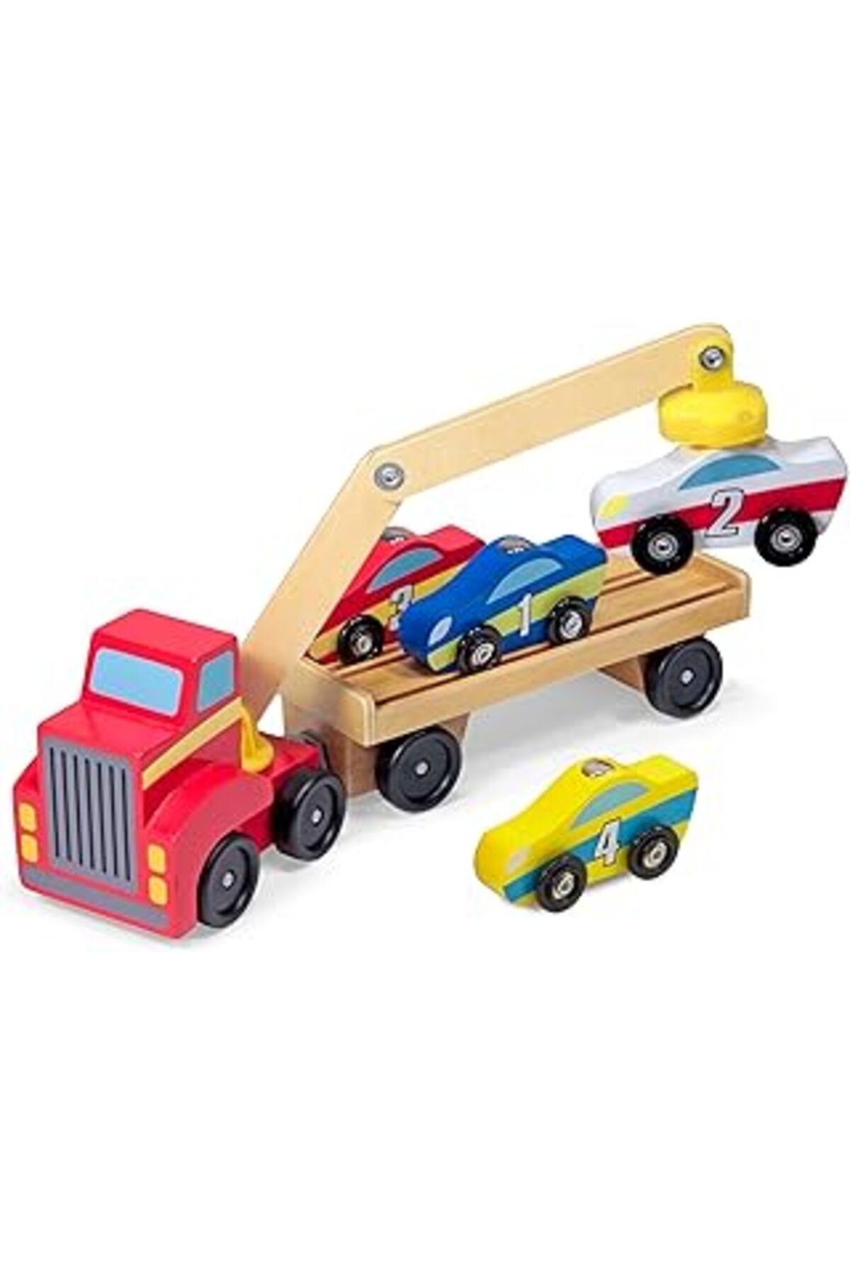 Mu Art Ahşap Melissa & Doug Magnetischer Autoverladekran Aus Holz Mit Fahrzeugen (6 Teile)