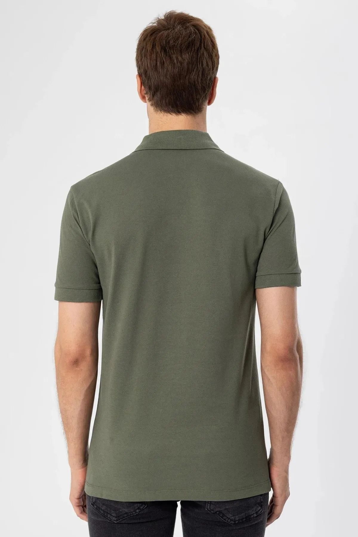 SÜVARİ-Slim Fit Polo Neck Plain Cotton T-Shirt 2