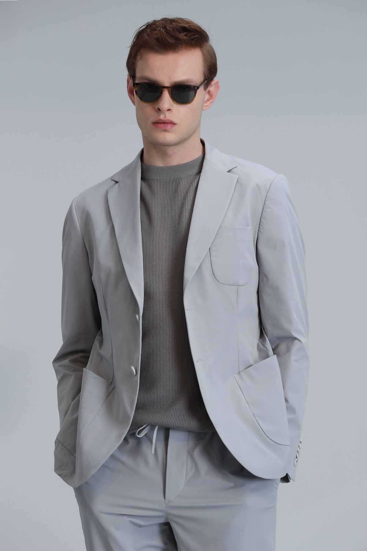 Lufian-Jachetă Blazer pentru bărbați Mex Sport, slim fit, gri deschis 3