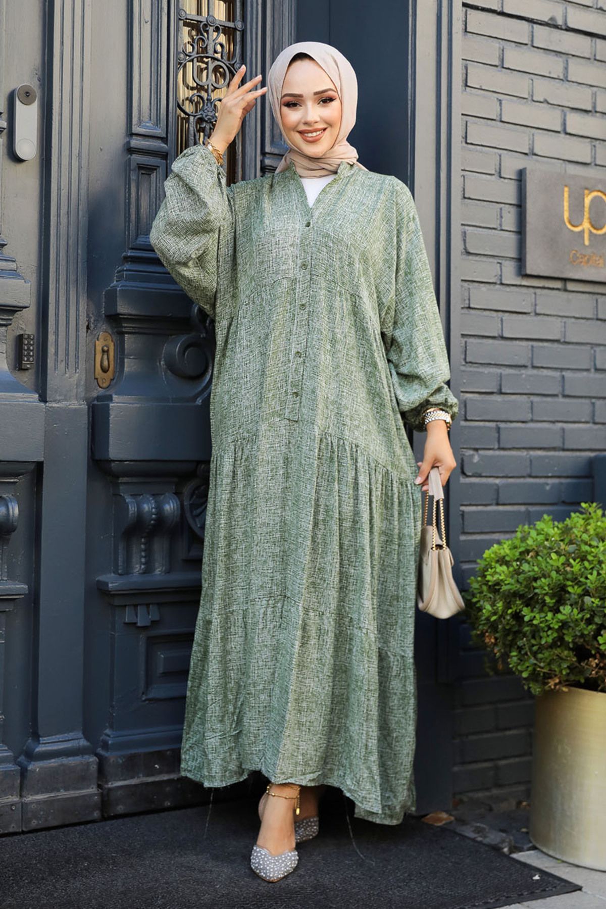 Neva Style-Rochie Hijab Kaki - Nasturi, Model Nr: 23452HK 2