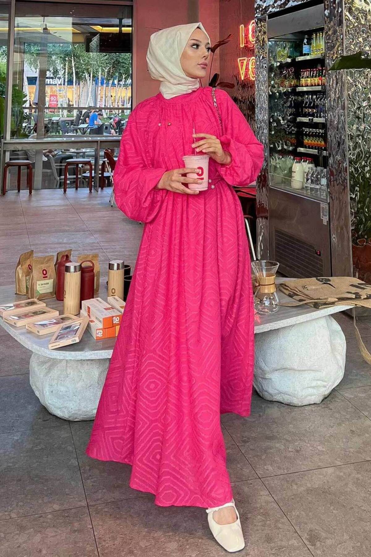 Neva Style-Rochie Hijab cu model fucsia - 14291F 2