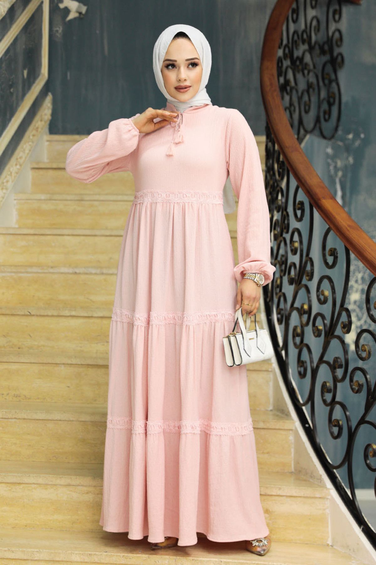 Neva Style-فستان حجاب مطوي ومطوي 5842pd 5