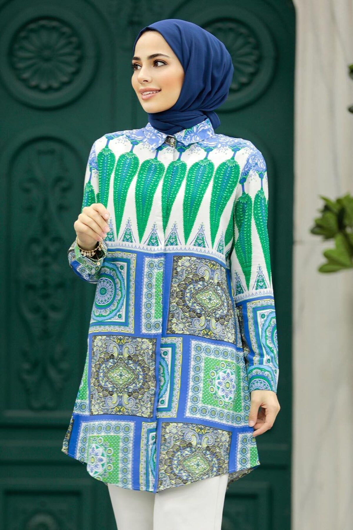 Neva Style-Tunica albastra din vascoza hijab cu model 11618m 3