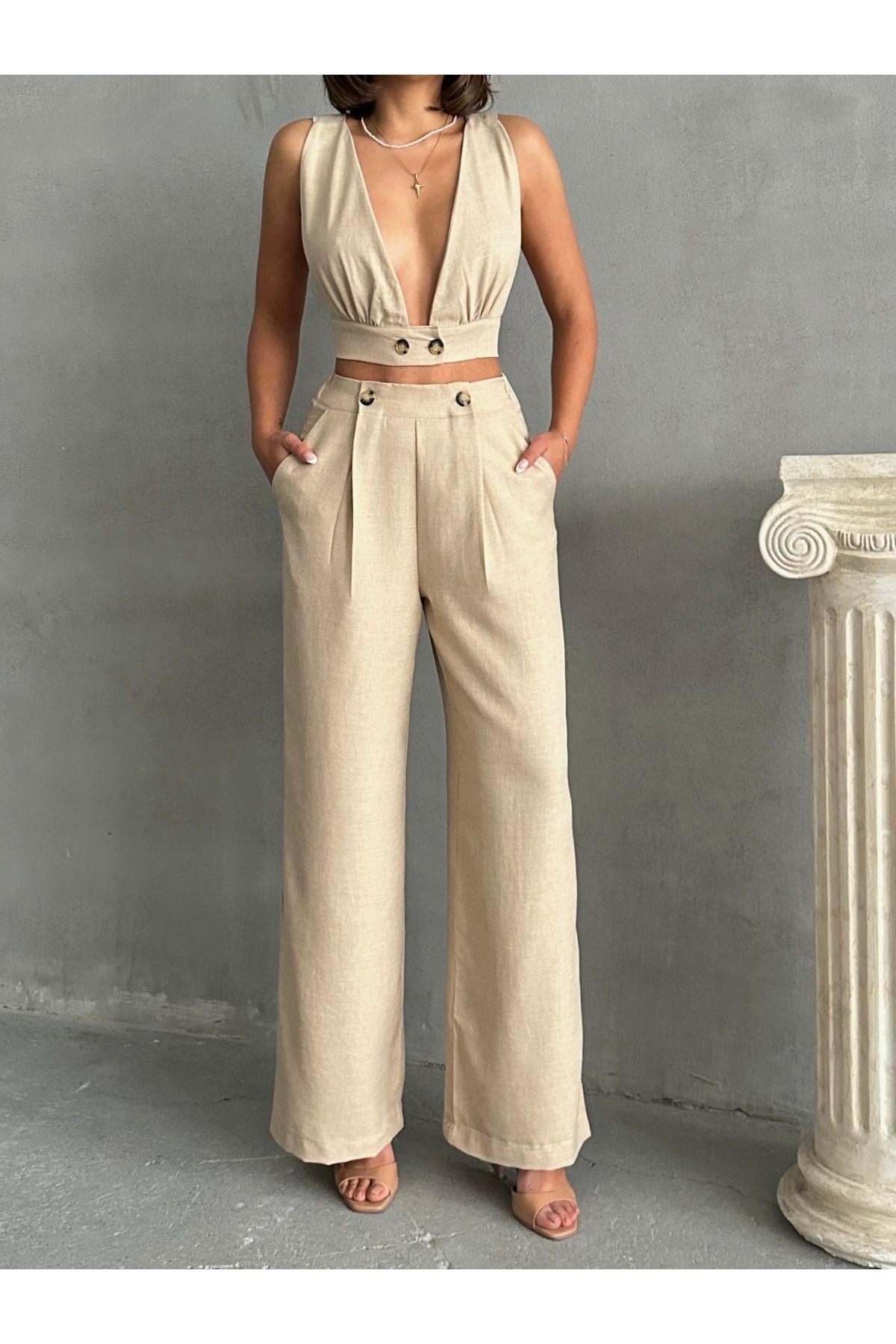 RockMore-Trend Crop Pantalon and Linen Set 2