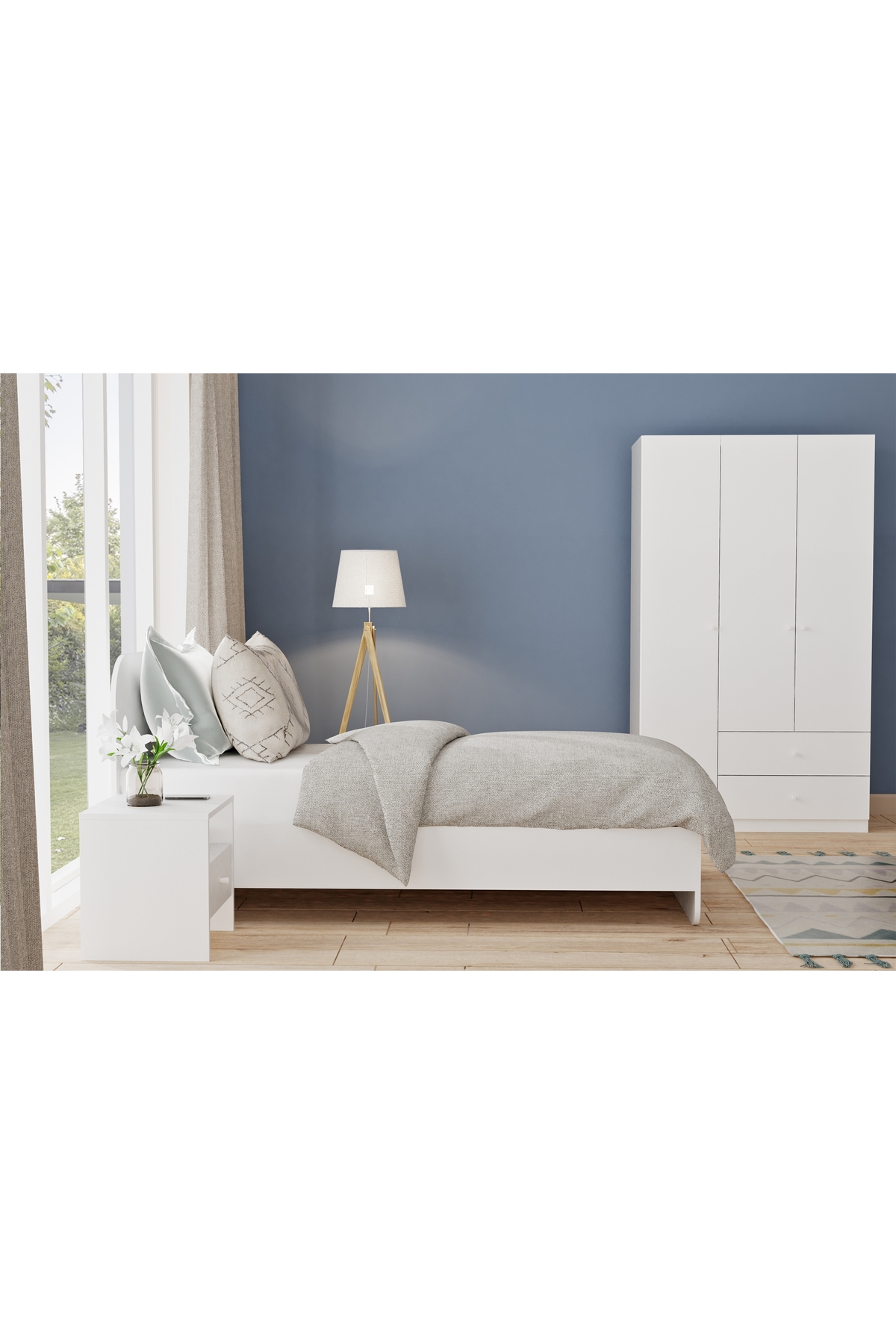 Vivense BİEN GARDIROP, BEYAZ, 3 KAPAKLI 2 ÇEKMECELİ fotoğrafı 4 (önizleme)