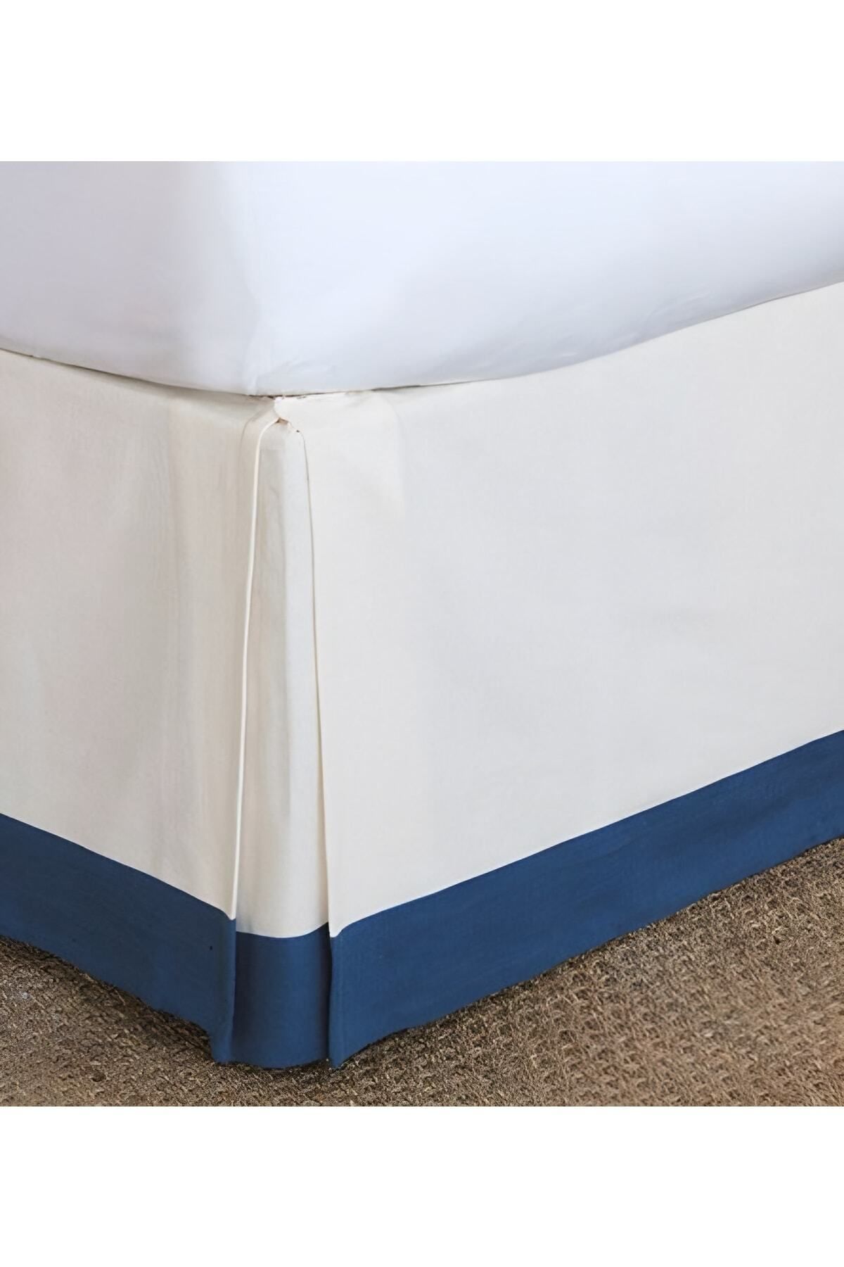 METİNEV-White And Navy Blue Cornered Dack Linen Thick Base Skirt 1