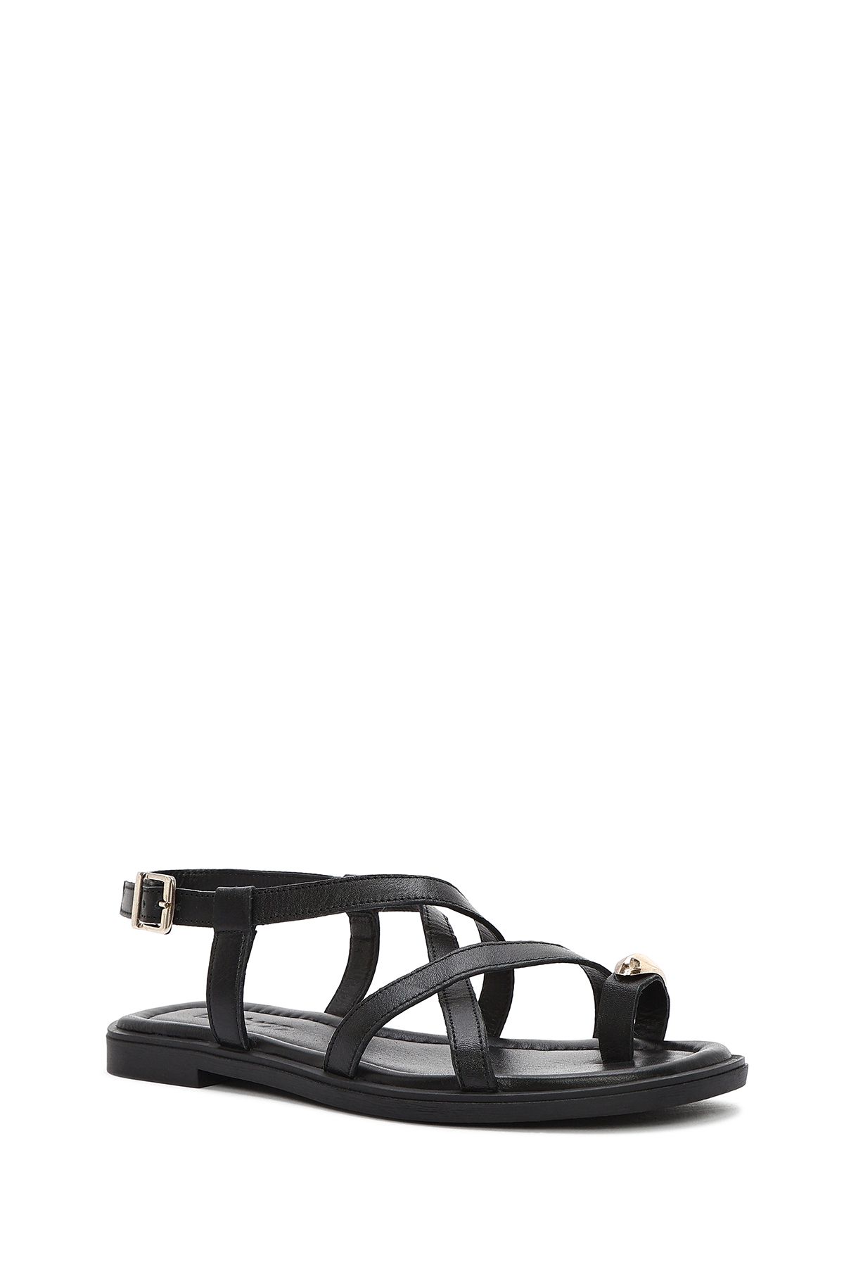 Derimod-Women's Black Ankle Buckle Leather Sandals 25Sfd 362918 6