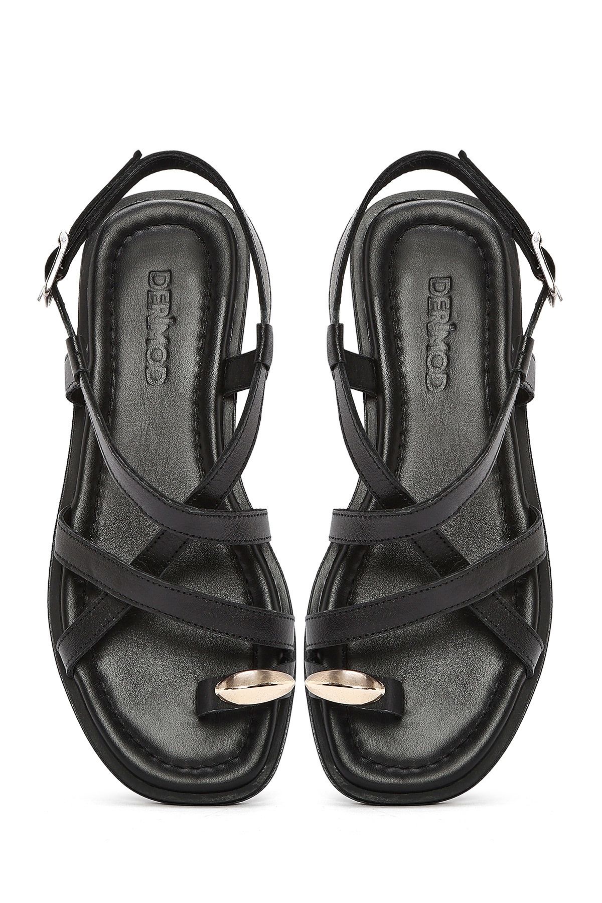 Derimod-Women's Black Ankle Buckle Leather Sandals 25Sfd 362918 7