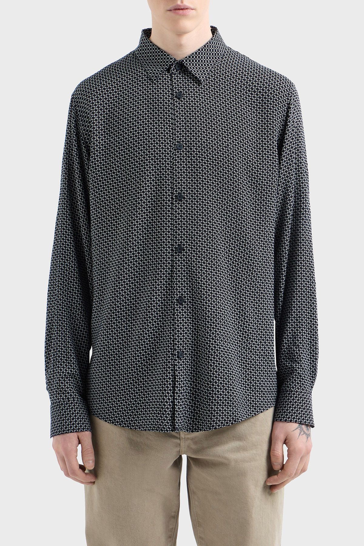 پیراهن آستین بلند مردانه طرح دار منظم مدل XM000668 AF10253 FB007 Armani Exchange