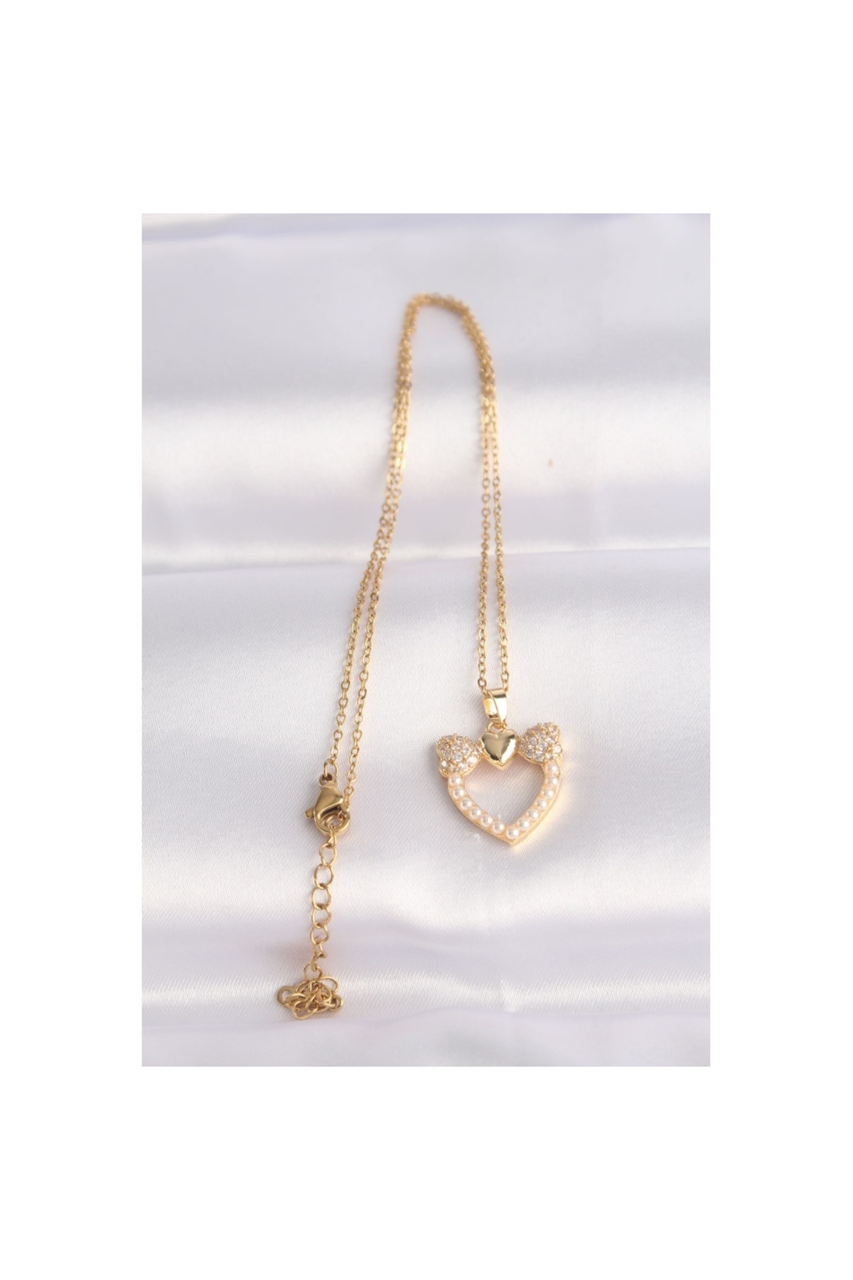 Skygo-Gold Colored 316L Steel Chain and Pearl Rhinestone Zircon Heart Necklace - TJ-BKO8630 2