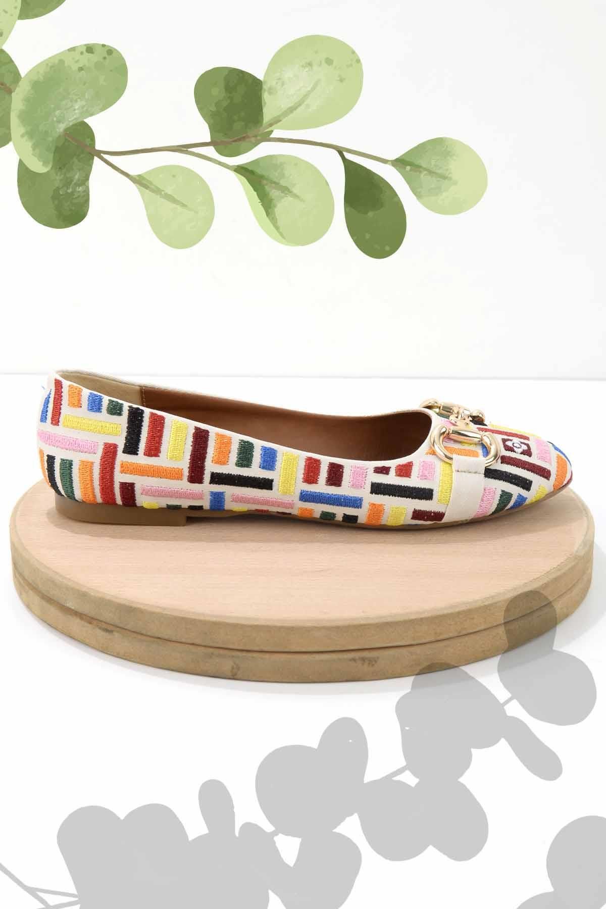 Bambi-Ecru Embroidered Women's Loafer Shoes01641167082 2