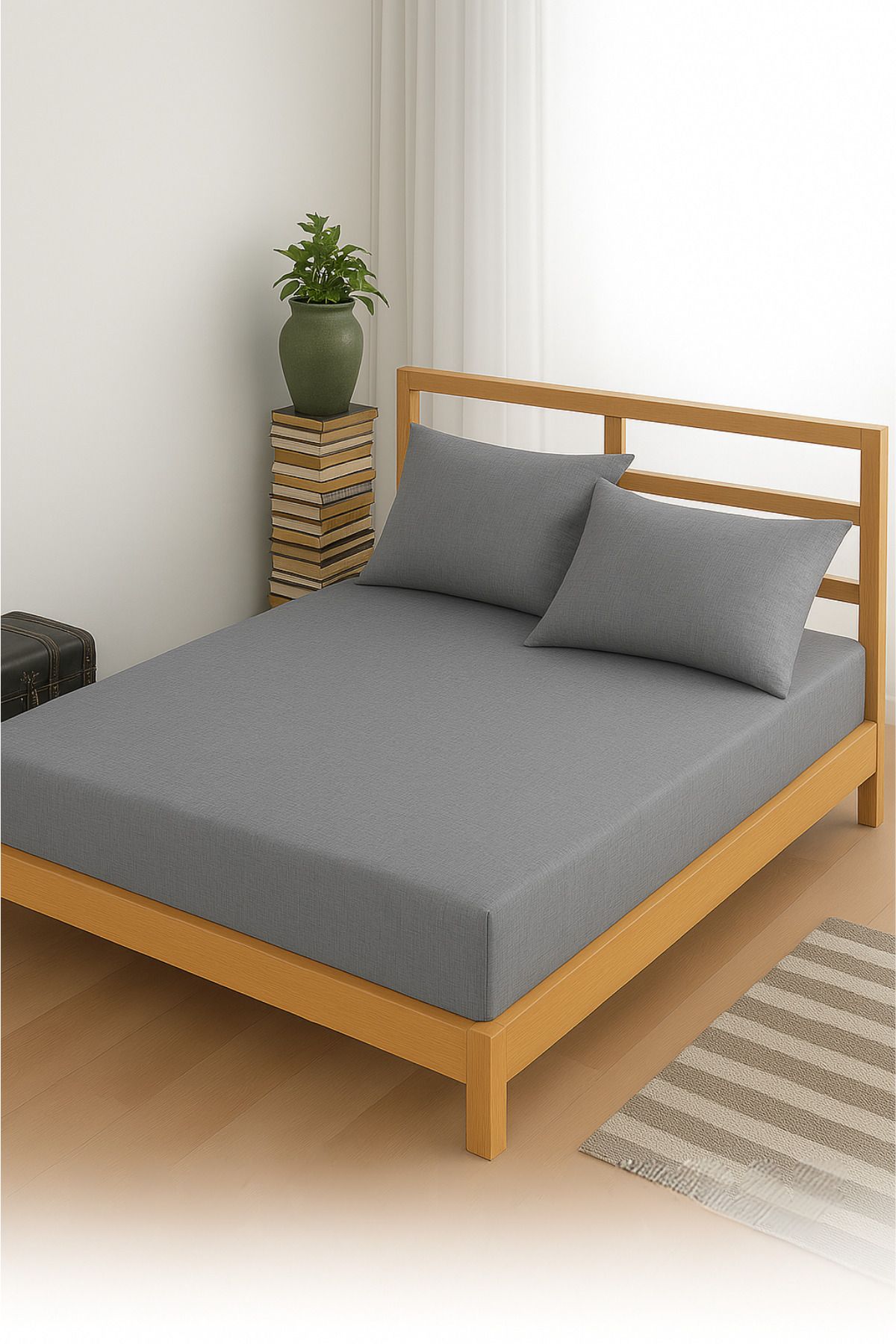 Formeya-Adelya Grey Spannbettlaken-Set (MIT KISSENBEZUG) für Einzel- oder Doppelbett 3