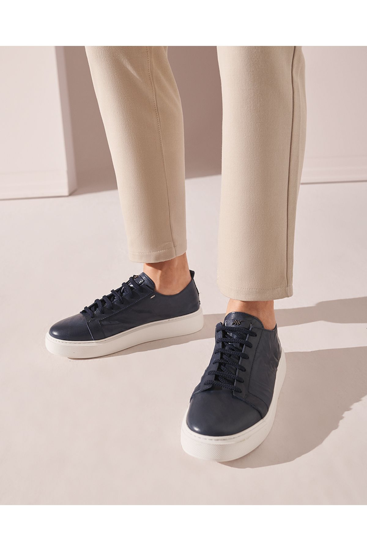 Hotiç-Genuine Leather Navy Blue Men's Casual Shoes 5
